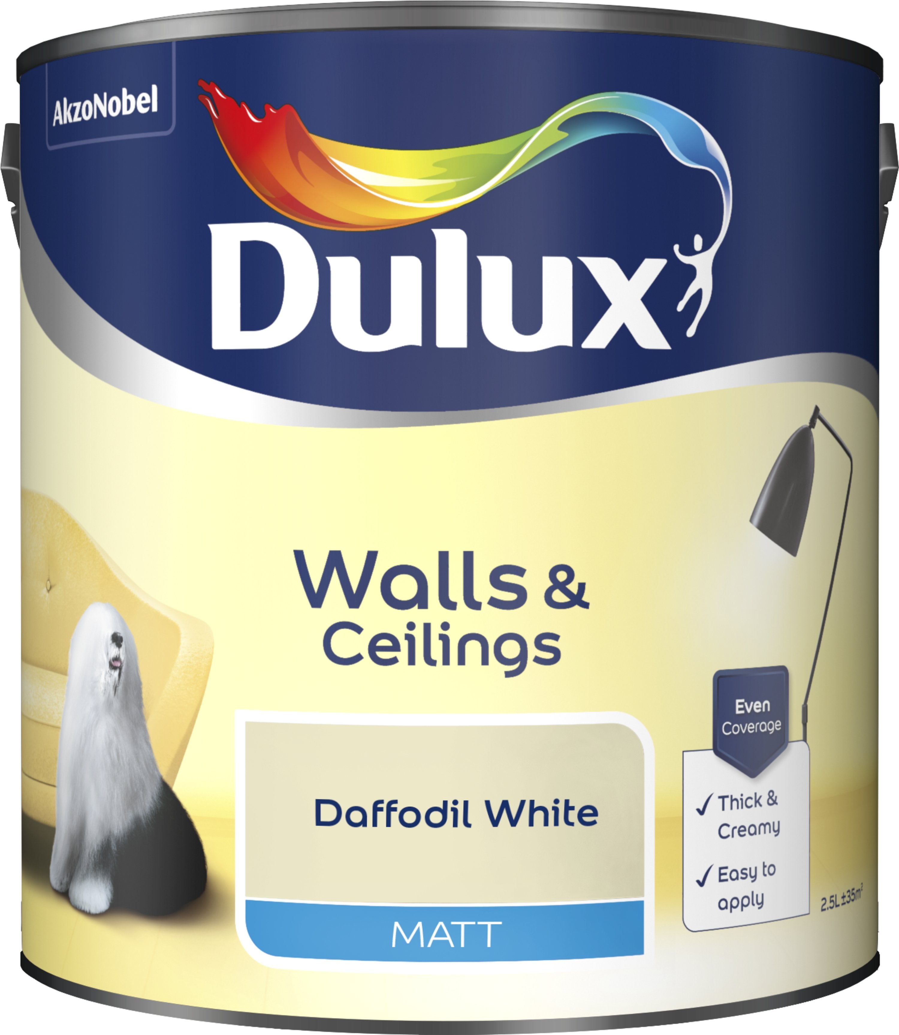 Dulux Matt Emulsion Paint For Walls And Ceilings - Daffodil White 2.5L Garden & Diy Home