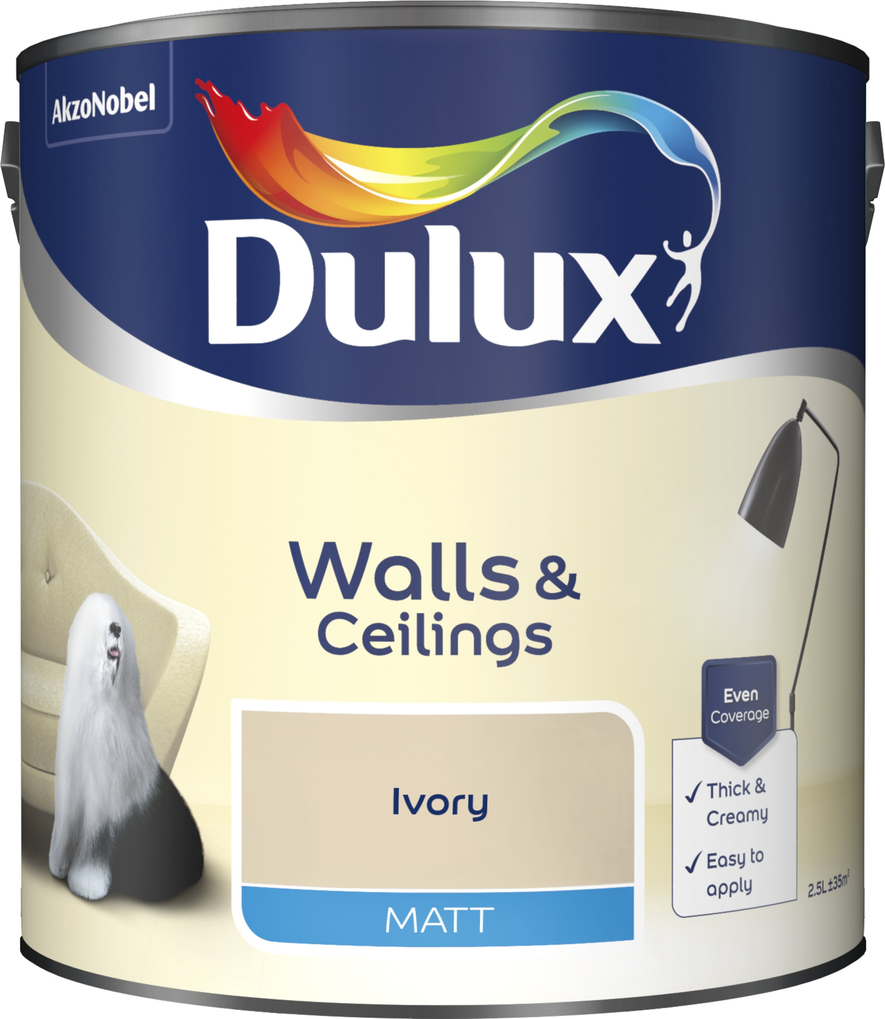 Dulux Matt Emulsion Paint For Walls And Ceilings - Ivory 2.5L Garden & Diy  Home Improvements  