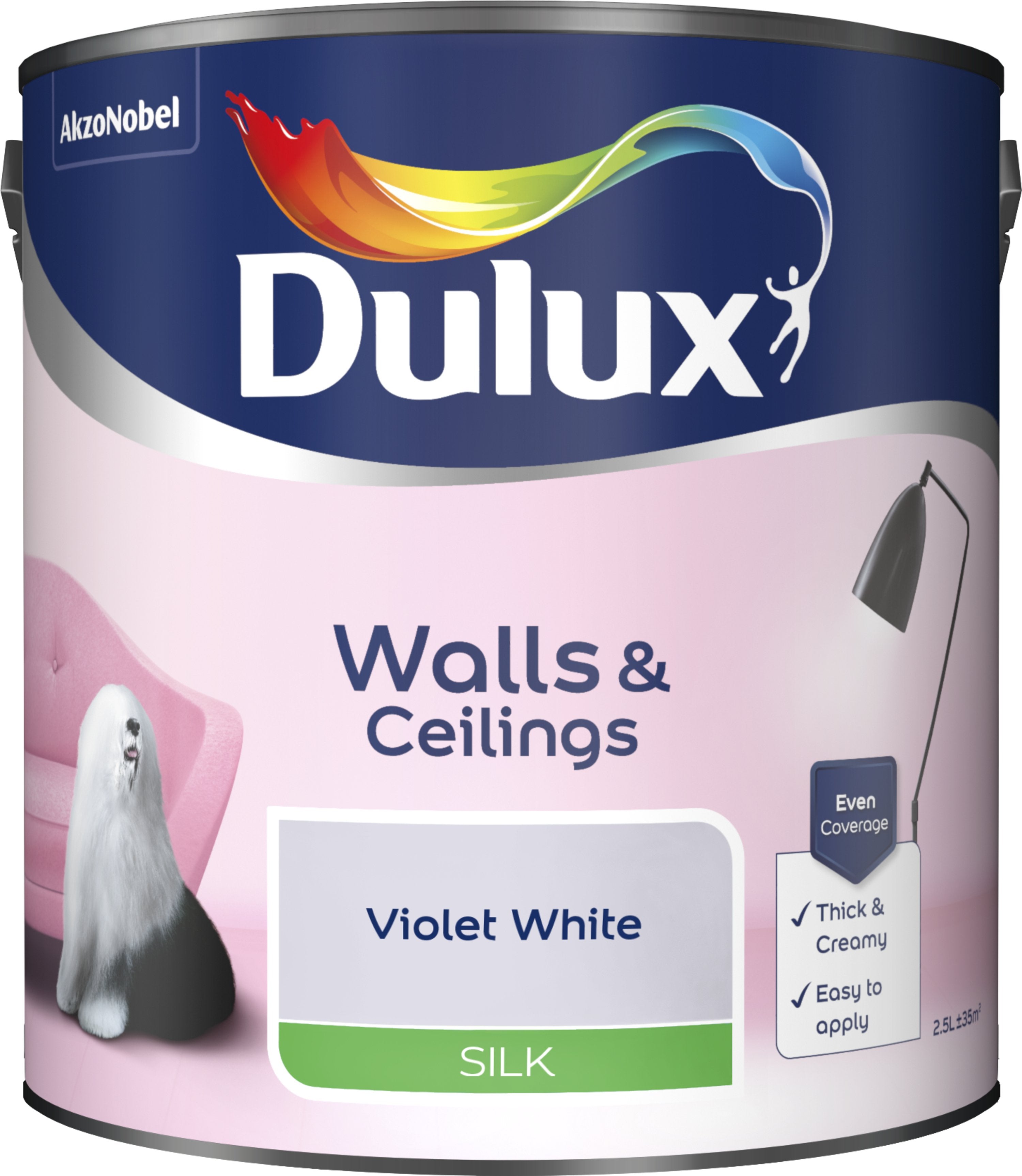 Dulux Silk Emulsion Paint For Walls And Ceilings - Violet White 2.5L Garden & Diy Home Improvements