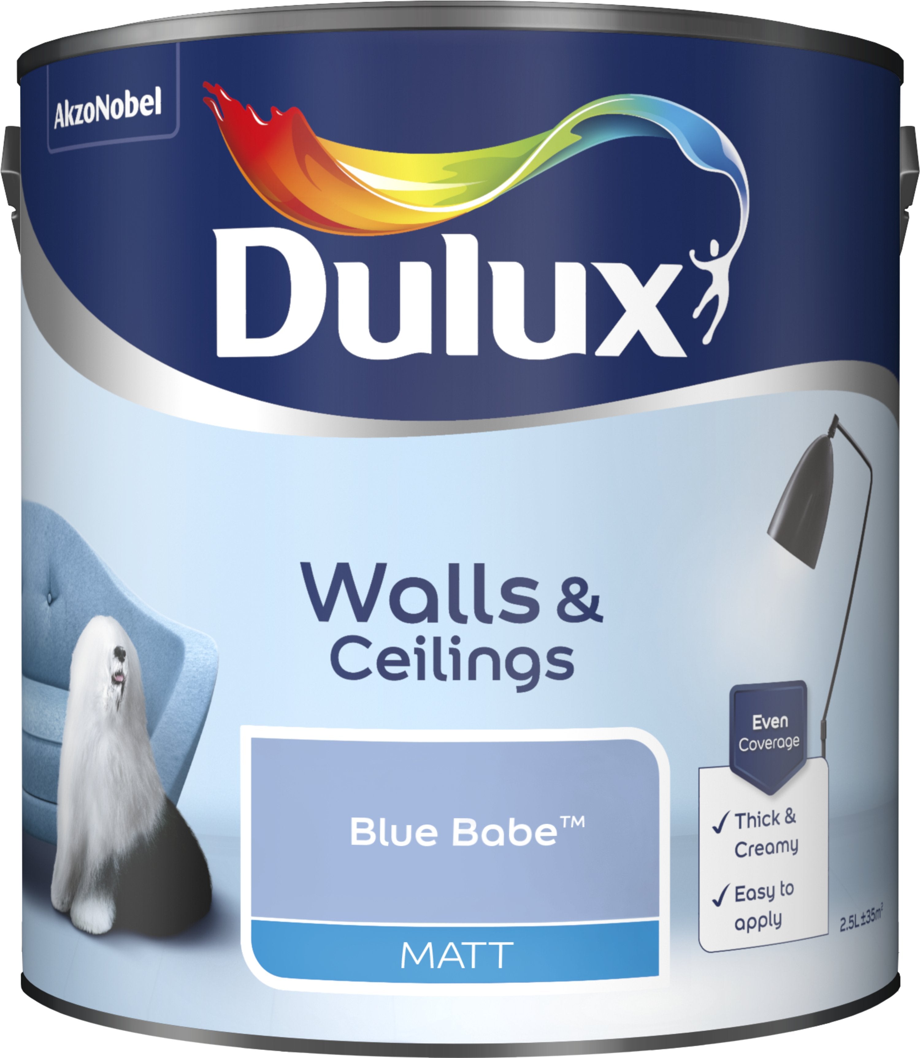 Dulux Matt Emulsion Paint For Walls And Ceilings - Blue Babe 2.5L Garden & Diy  Home Improvements  