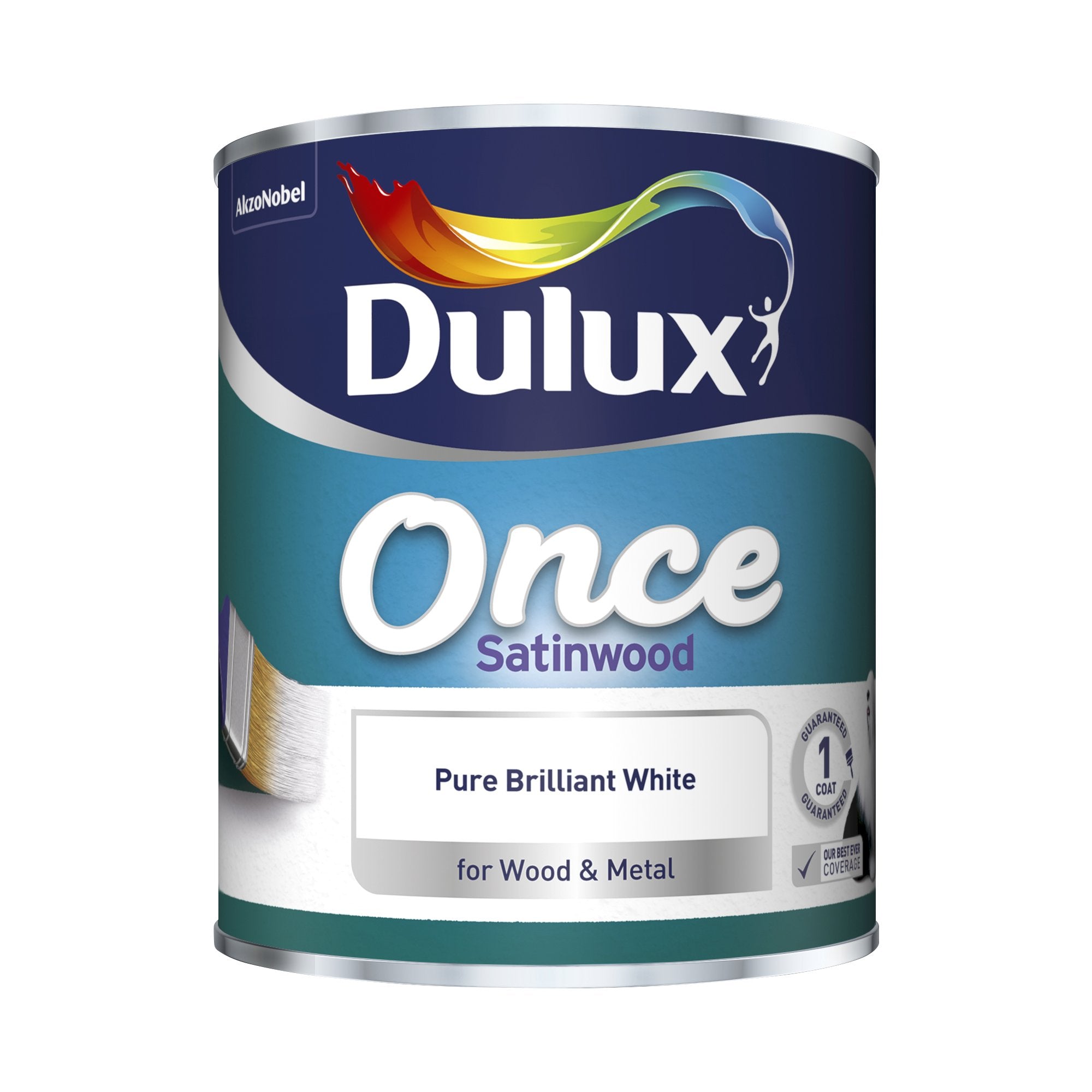 Dulux Once Satinwood Paint For Wood And Metal - Pure Brilliant White 750Ml Garden & Diy Home