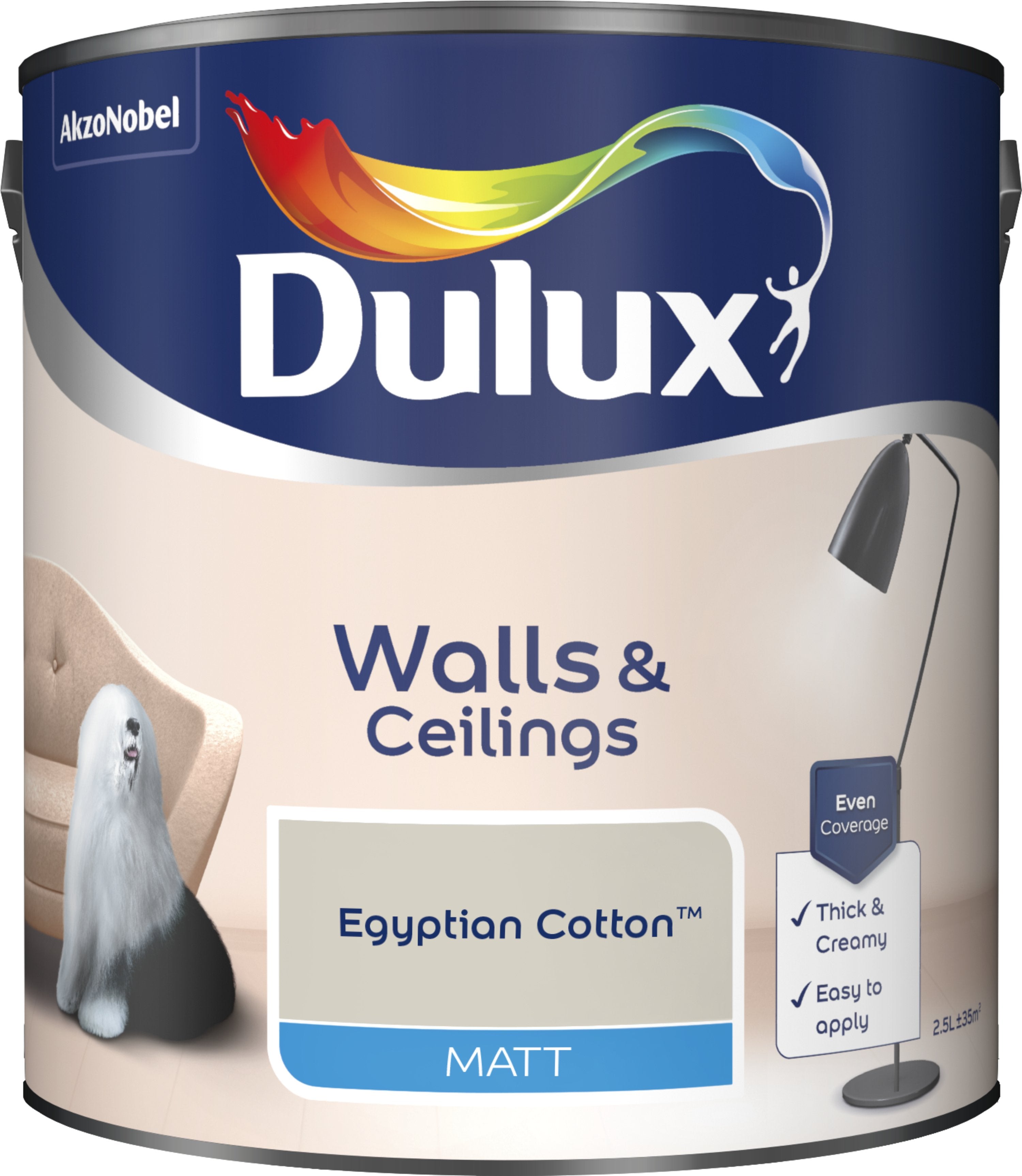 Dulux Matt Emulsion Paint For Walls And Ceilings - Egyptian Cotton 2.5L Garden & Diy  Home