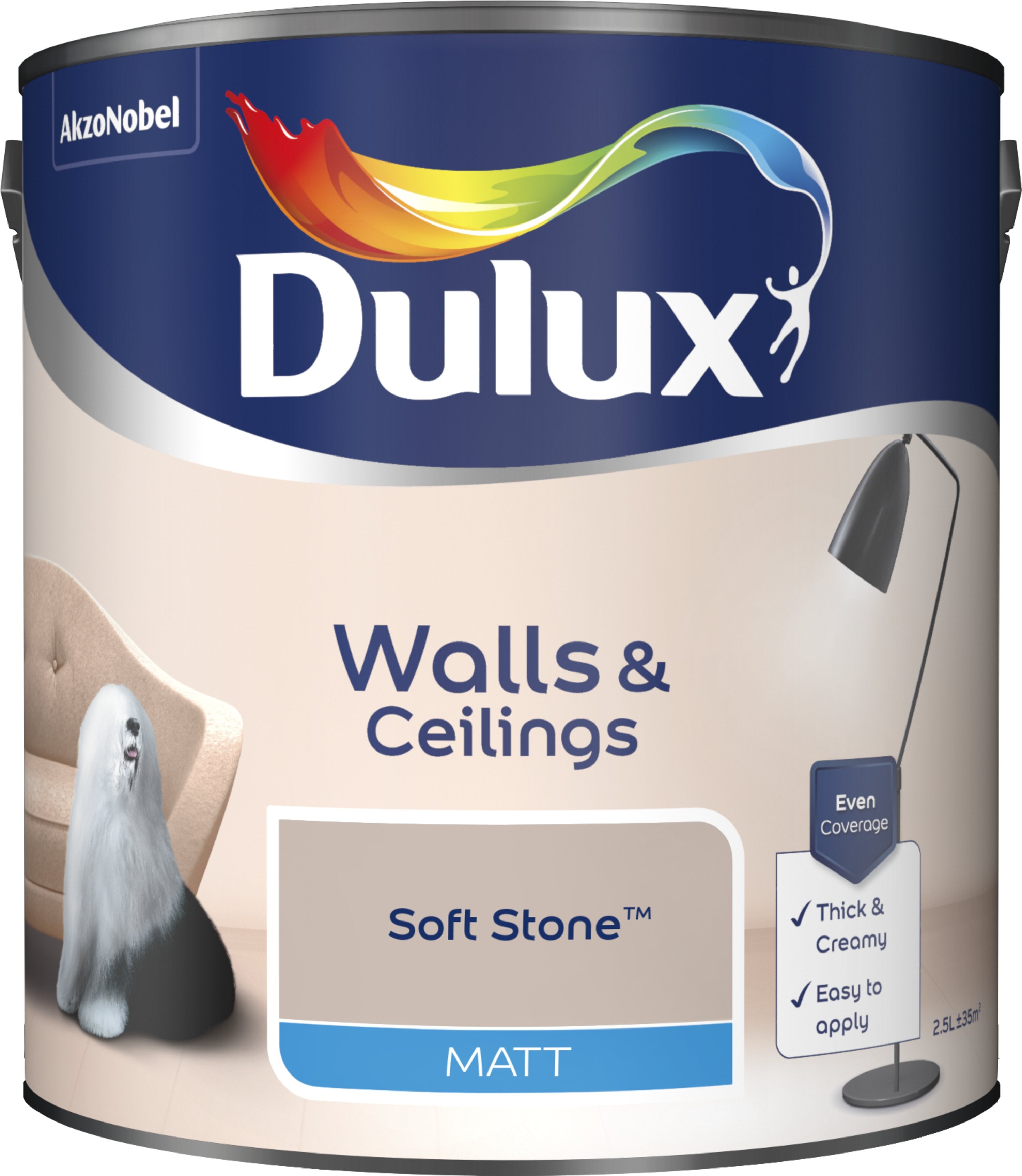 Dulux Matt Emulsion Paint For Walls And Ceilings - Soft Stone 2.5L Garden & Diy  Home Improvements  