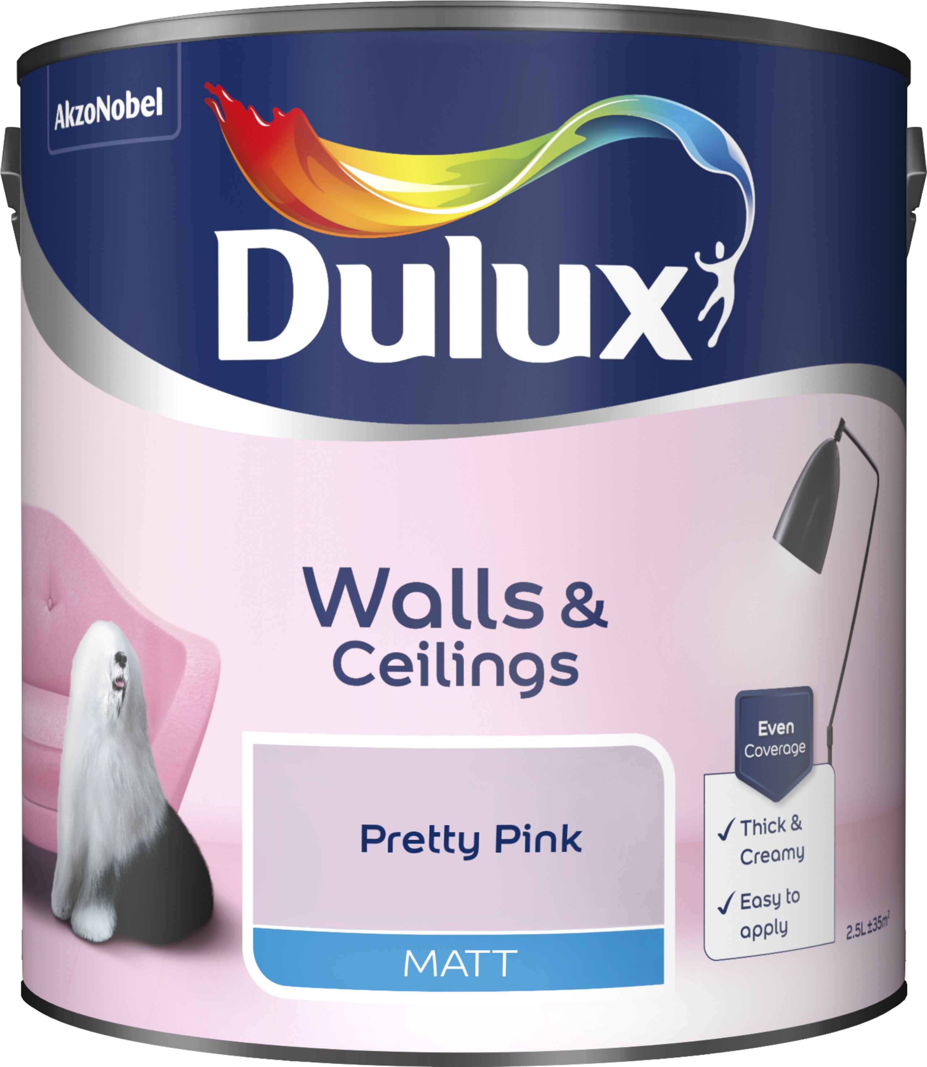 Dulux Matt Emulsion Paint For Walls And Ceilings - Pretty Pink 2.5L Garden & Diy  Home Improvements