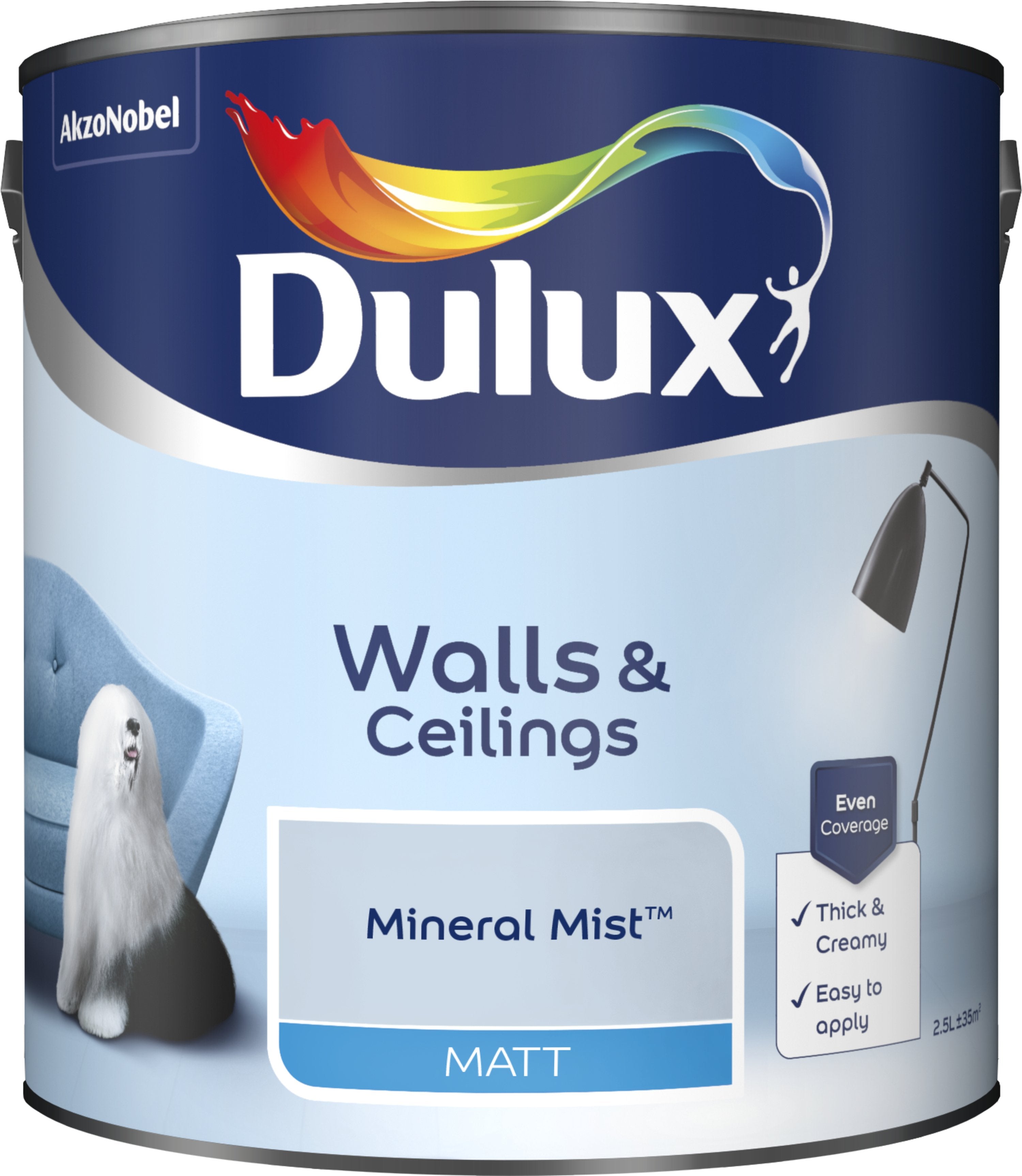 Dulux Matt Emulsion Paint For Walls And Ceilings - Mineral Mist 2.5L Garden & Diy  Home Improvements