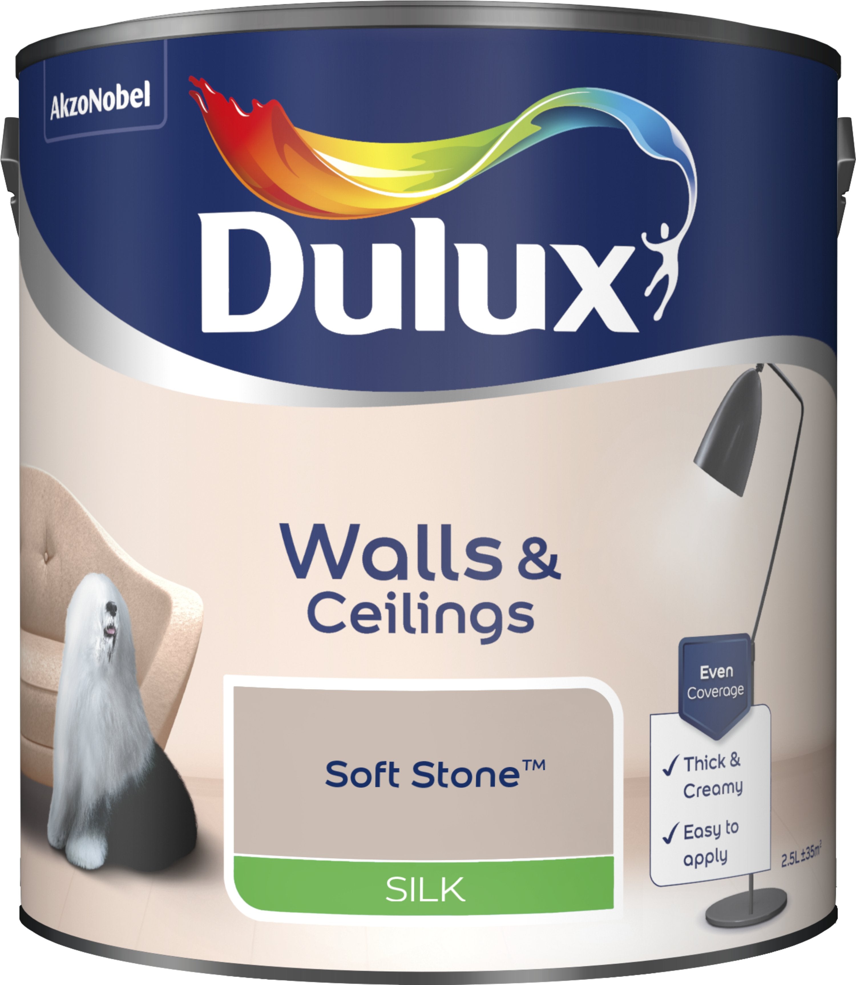 Dulux Silk Emulsion Paint For Walls And Ceilings - Soft Stone 2.5L Garden & Diy  Home Improvements  