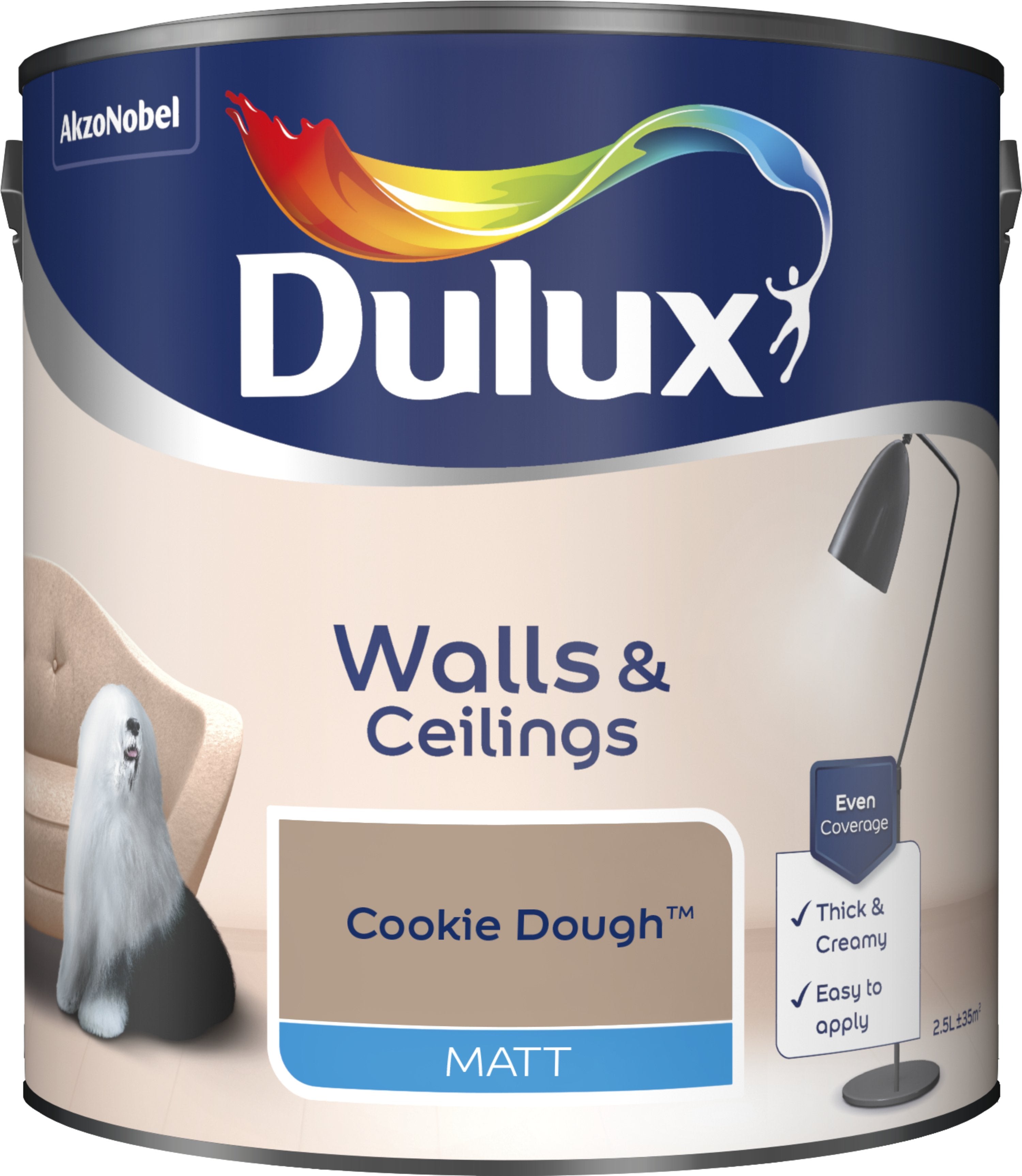 Dulux Matt Emulsion Paint For Walls And Ceilings - Cookie Dough 2.5L Garden & Diy  Home Improvements