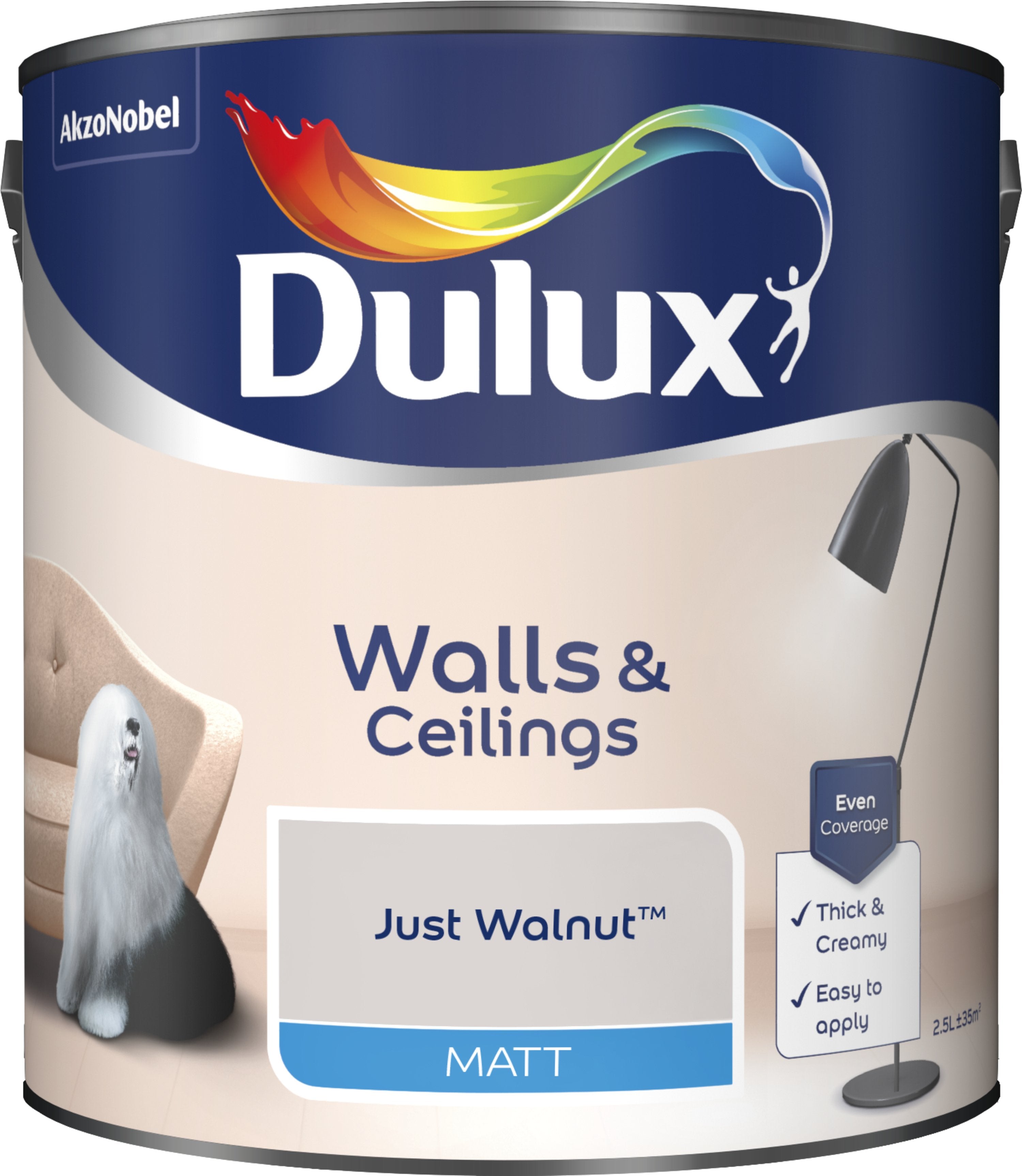 Dulux Matt Emulsion Paint For Walls And Ceilings - Just Walnut 2.5L Garden & Diy  Home Improvements