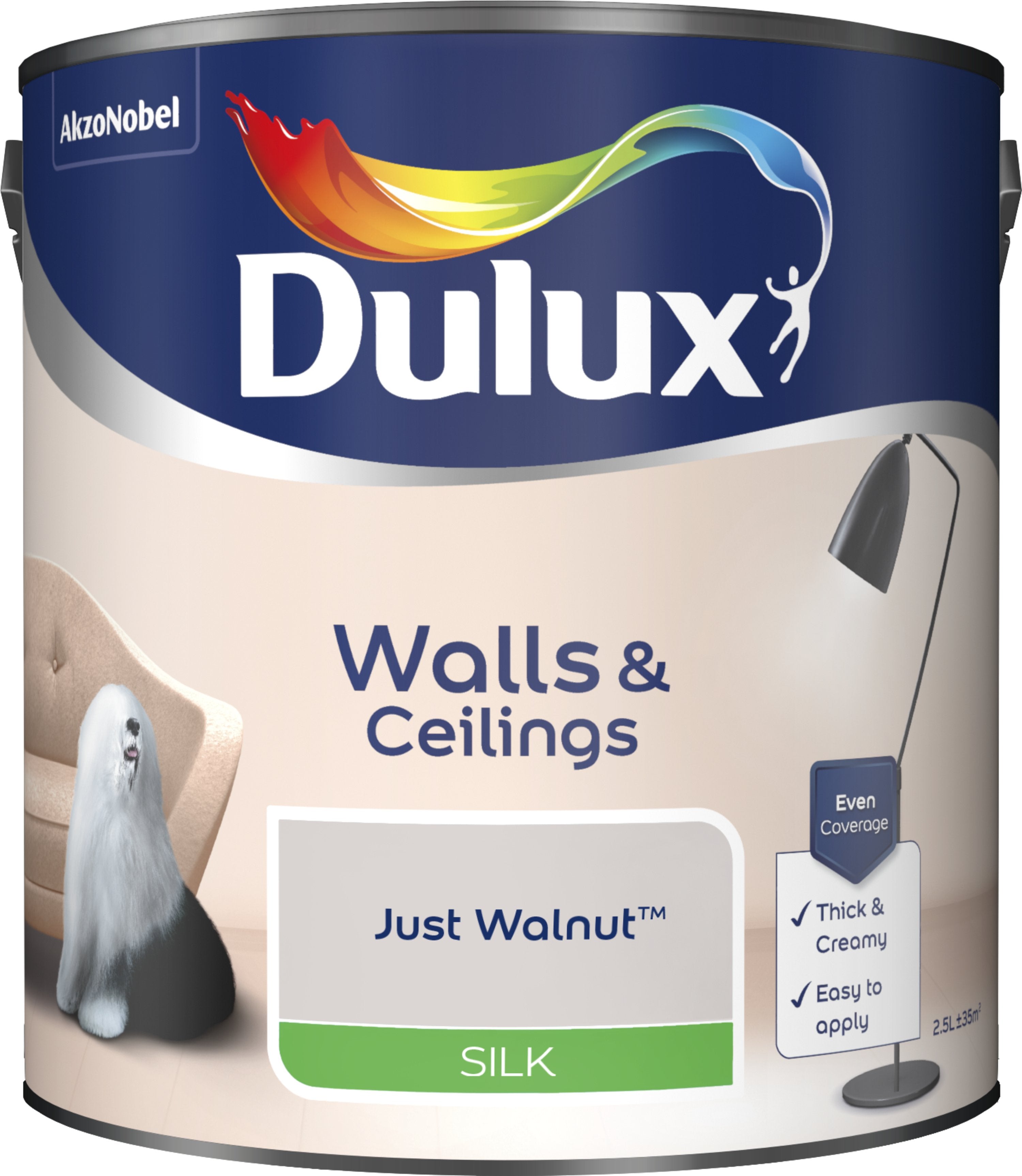 Dulux Silk Emulsion Paint For Walls And Ceilings - Just Walnut 2.5L Garden & Diy  Home Improvements