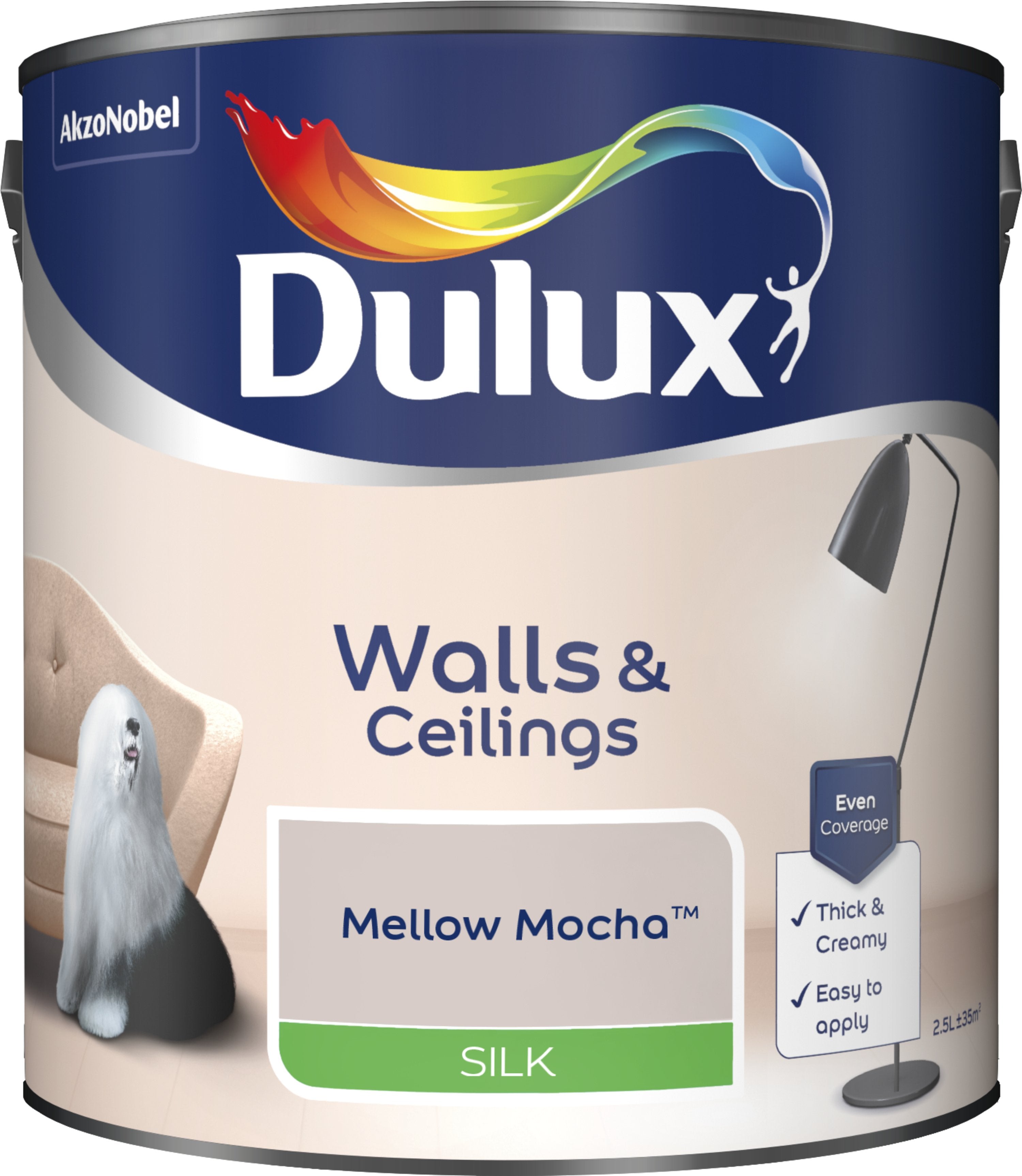 Dulux Silk Emulsion Paint For Walls And Ceilings - Mellow Mocha 2.5L Garden & Diy  Home Improvements