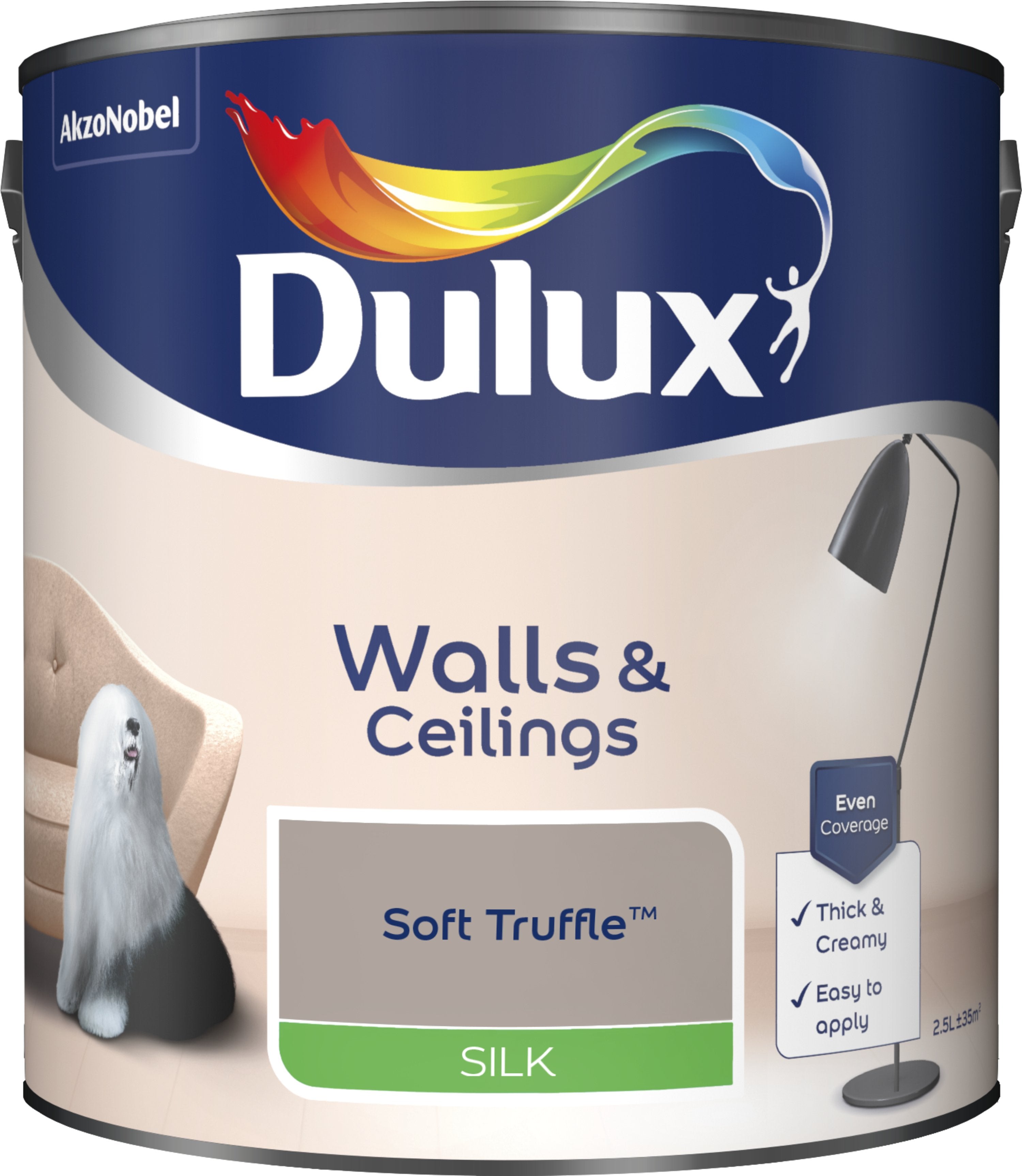 Dulux Silk Emulsion Paint For Walls And Ceilings - Soft Truffle 2.5L Garden & Diy  Home Improvements