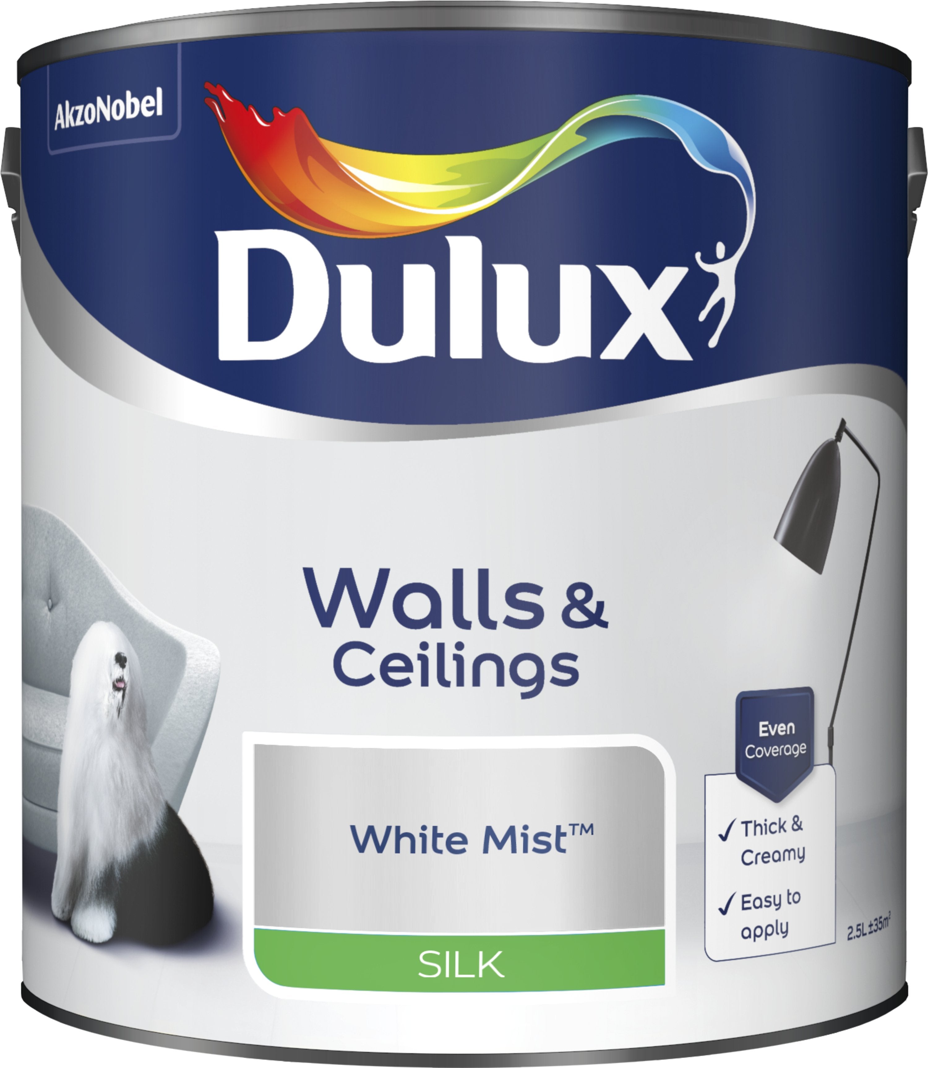 Dulux Silk Emulsion Paint For Walls And Ceilings - White Mist 2.5L Garden & Diy Home Improvements