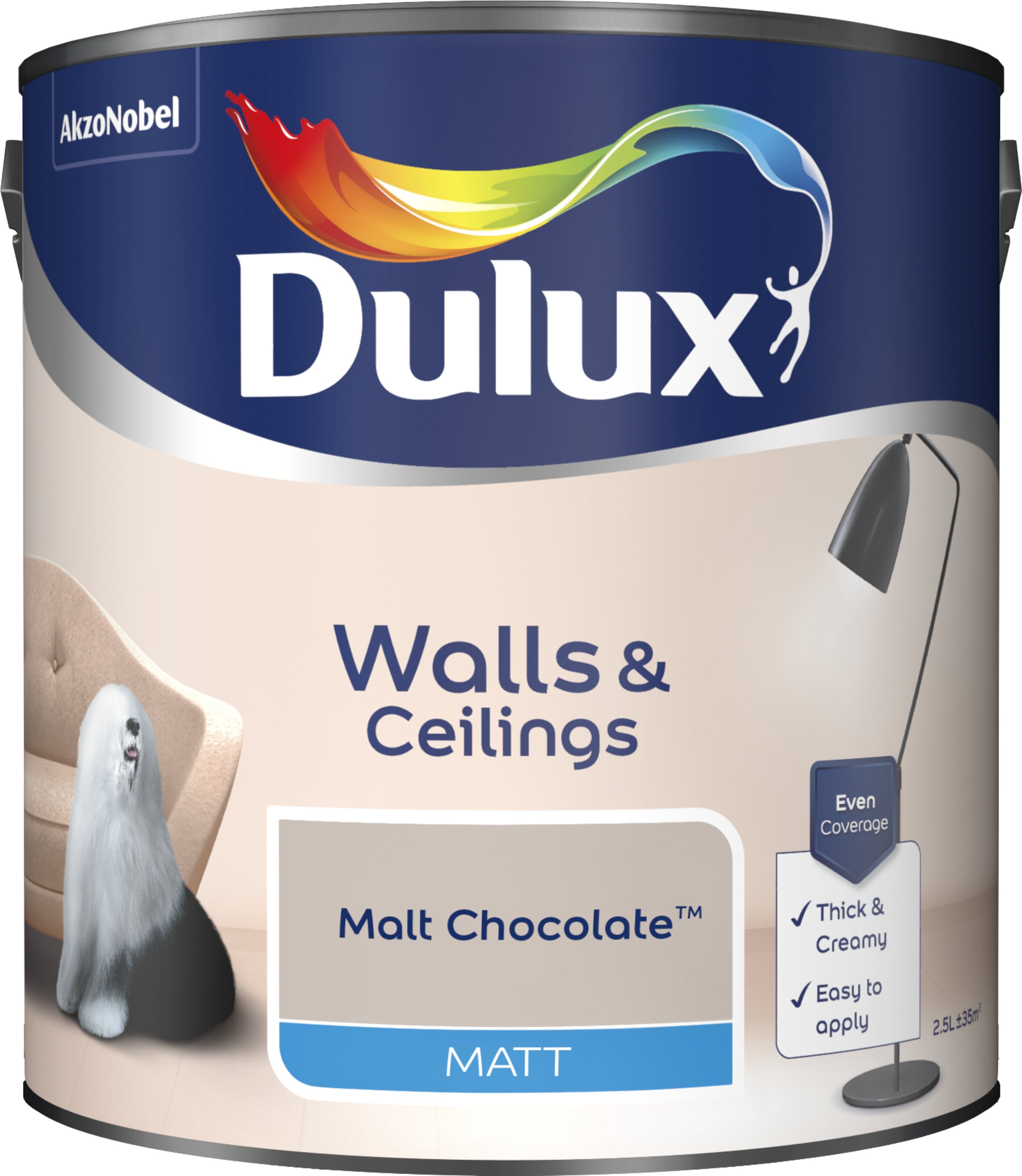 Dulux Matt Emulsion Paint For Walls And Ceilings - Malt Chocolate 2.5L Garden & Diy  Home