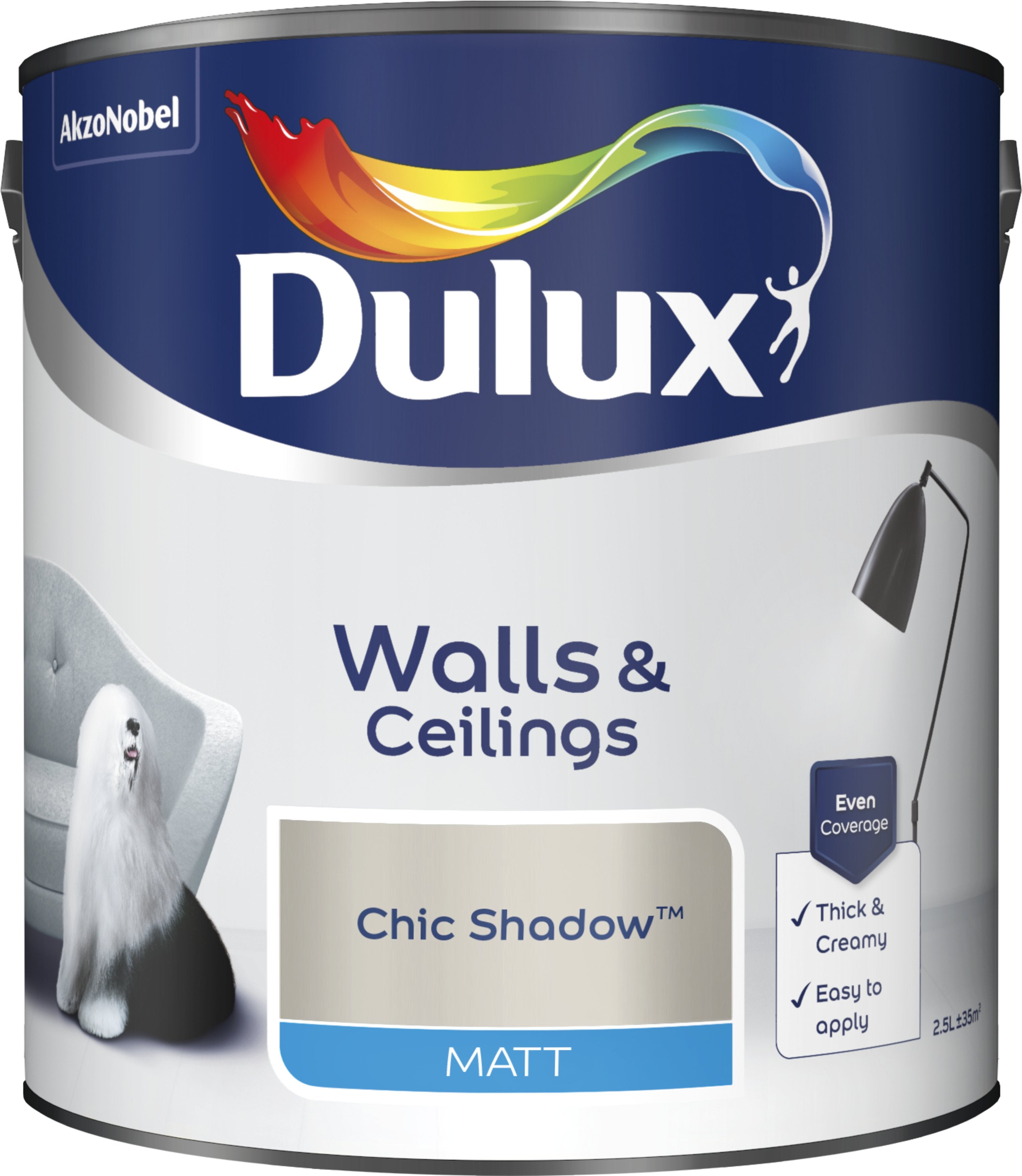 Dulux Matt Emulsion Paint For Walls And Ceilings - Chic Shadow 2.5L Garden & Diy  Home Improvements