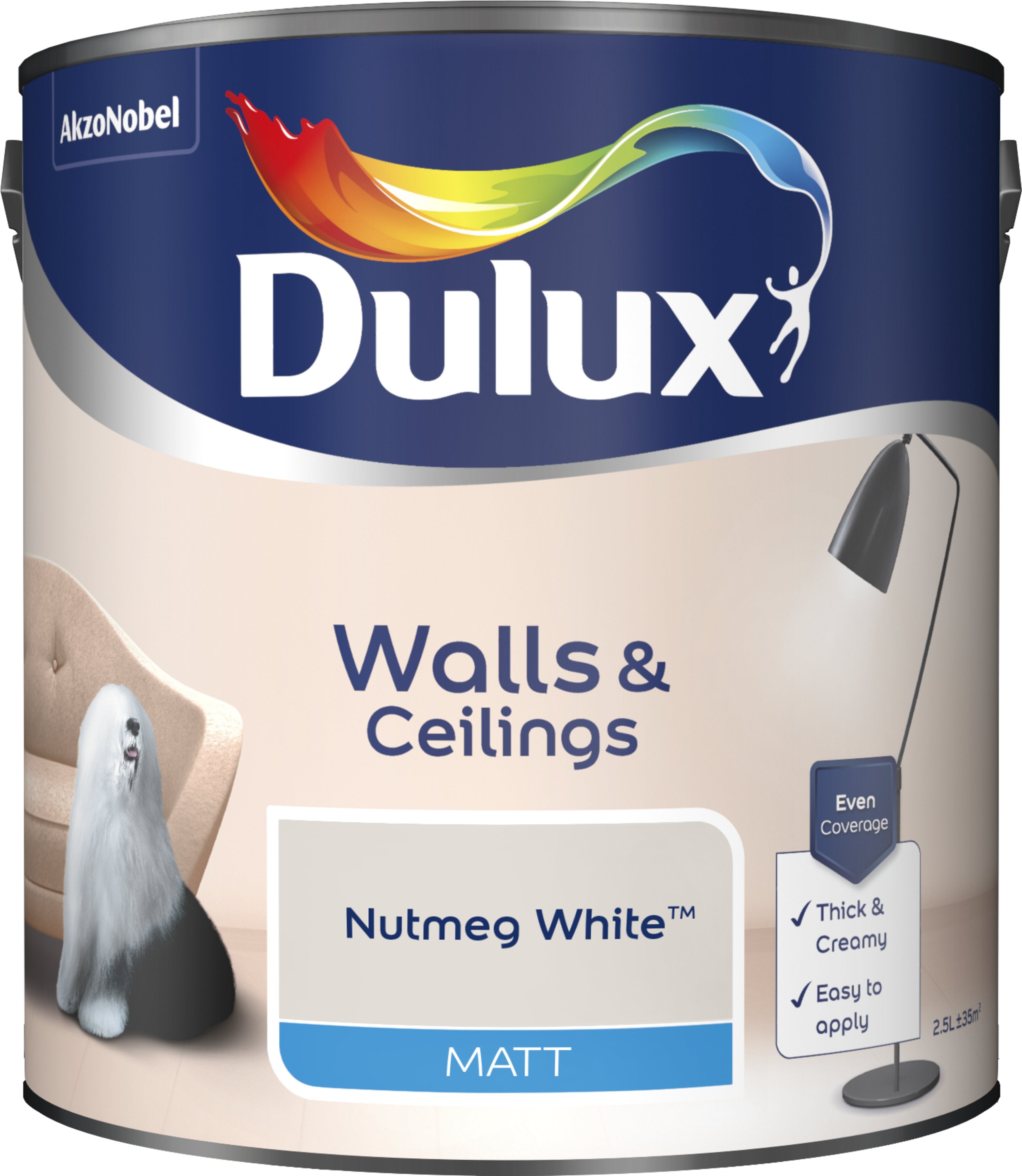 Dulux Matt Emulsion Paint For Walls And Ceilings - Nutmeg White 2.5L Garden & Diy Home Improvements