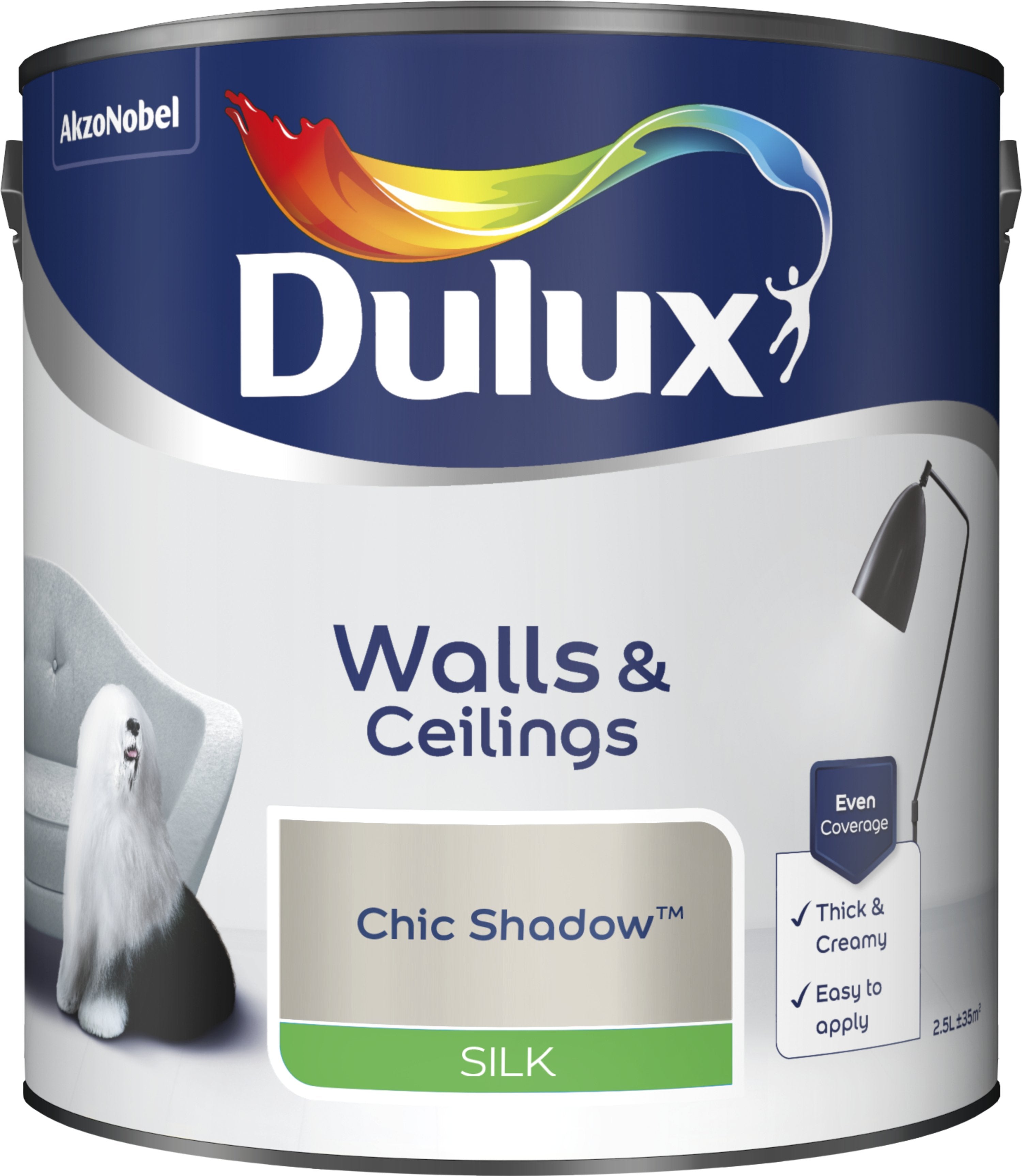 Dulux Silk Emulsion Paint For Walls And Ceilings - Chic Shadow 2.5L Garden & Diy  Home Improvements
