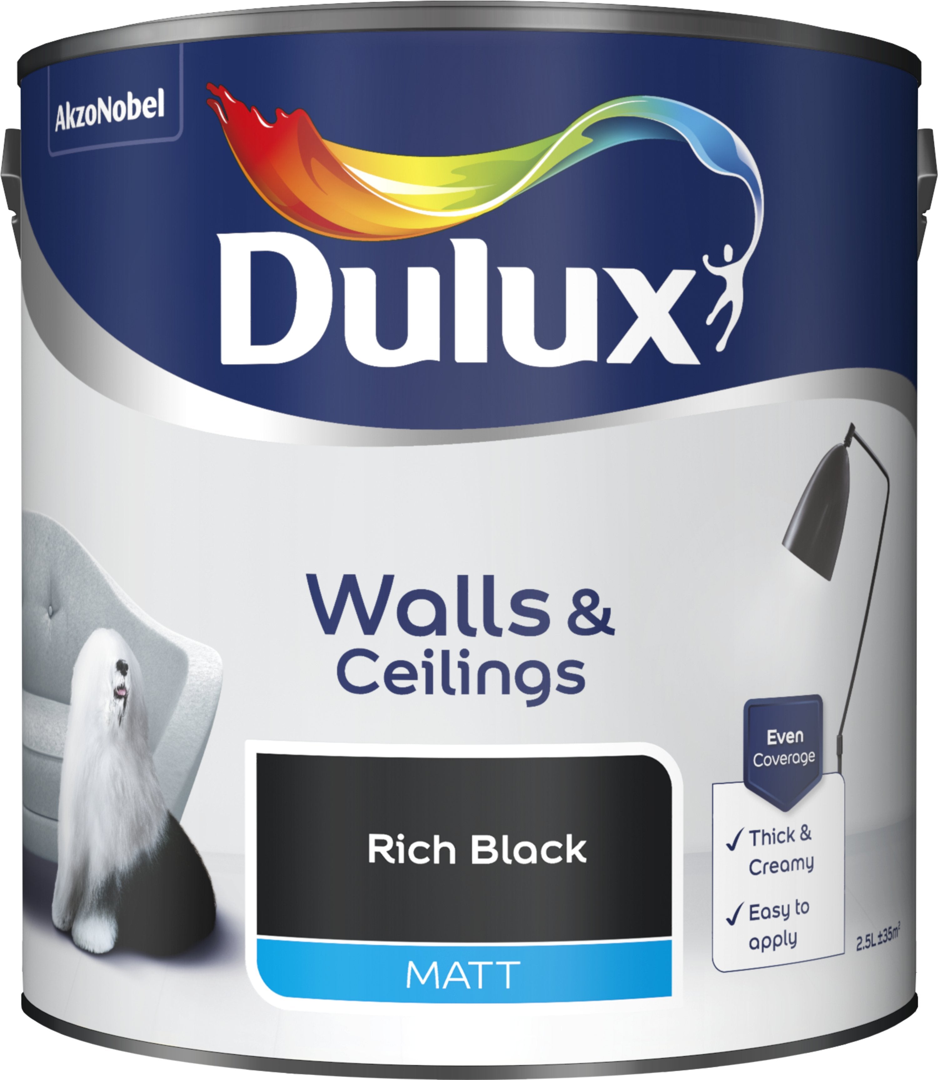 Dulux Matt Emulsion Paint For Walls And Ceilings - Rich Black 2.5L Garden & Diy  Home Improvements  