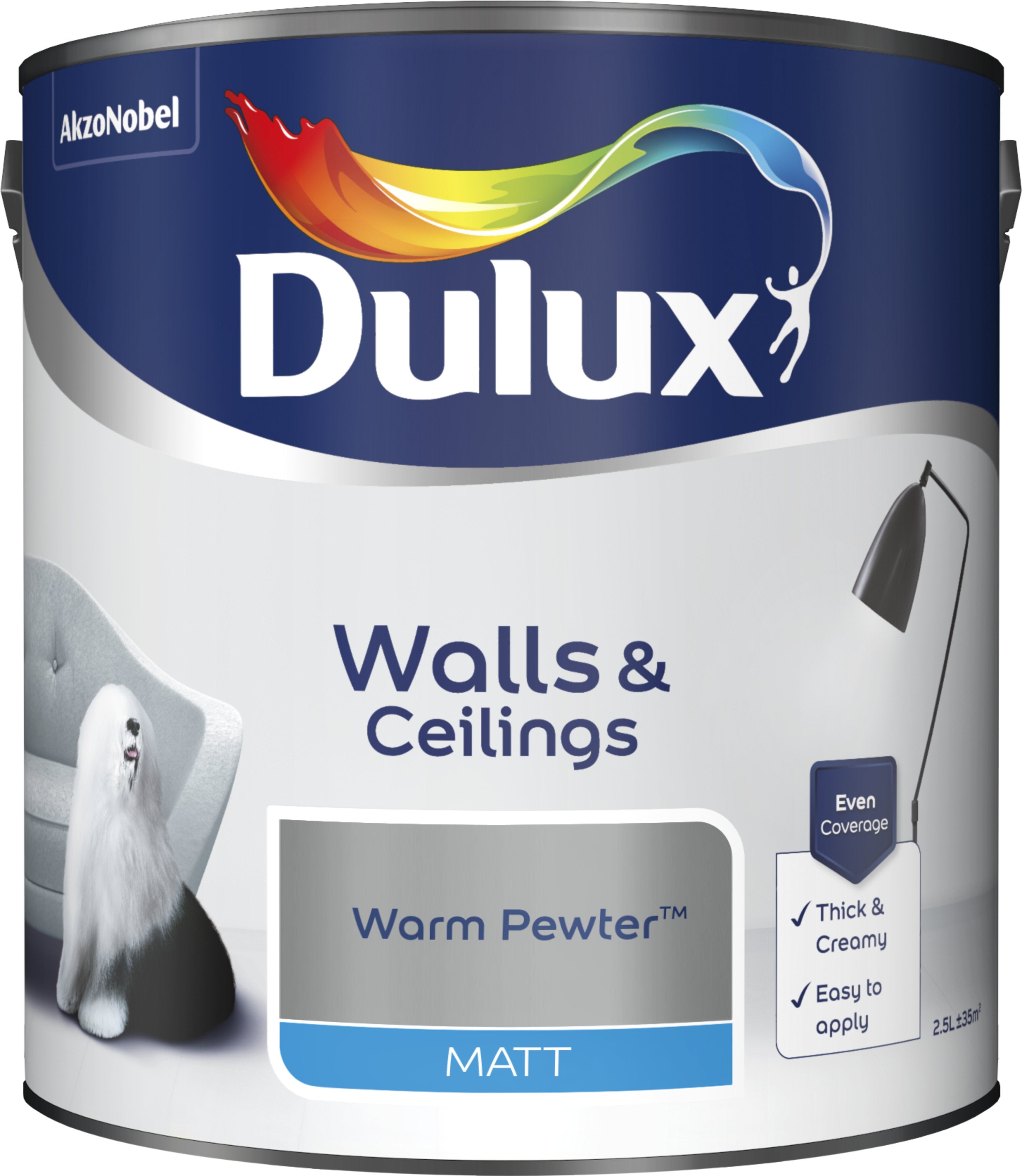 Dulux Matt Emulsion Paint For Walls And Ceilings - Warm Pewter 2.5L Garden & Diy  Home Improvements