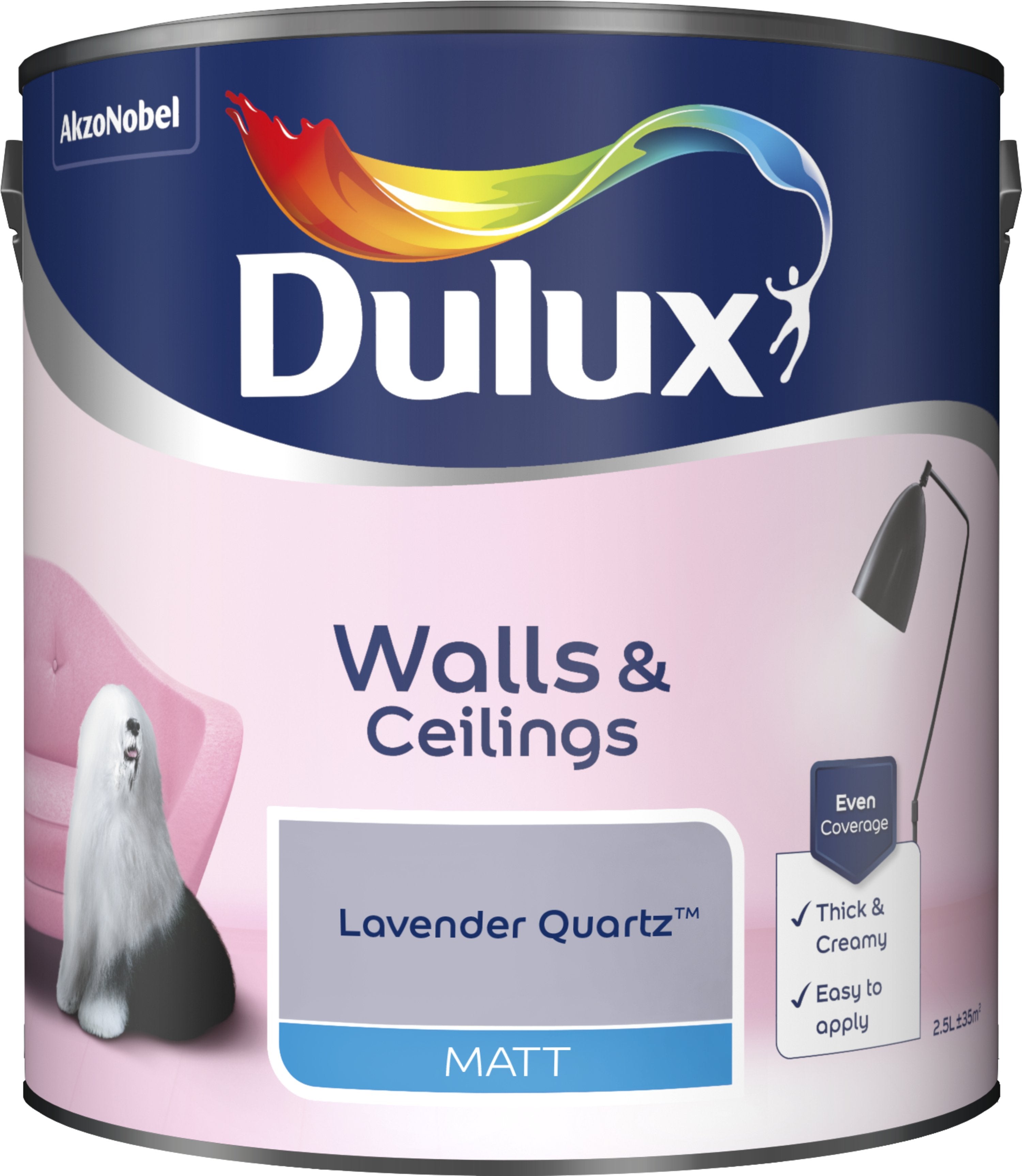 Dulux Matt Emulsion Paint For Walls And Ceilings - Lavender Quartz 2.5L Garden & Diy  Home