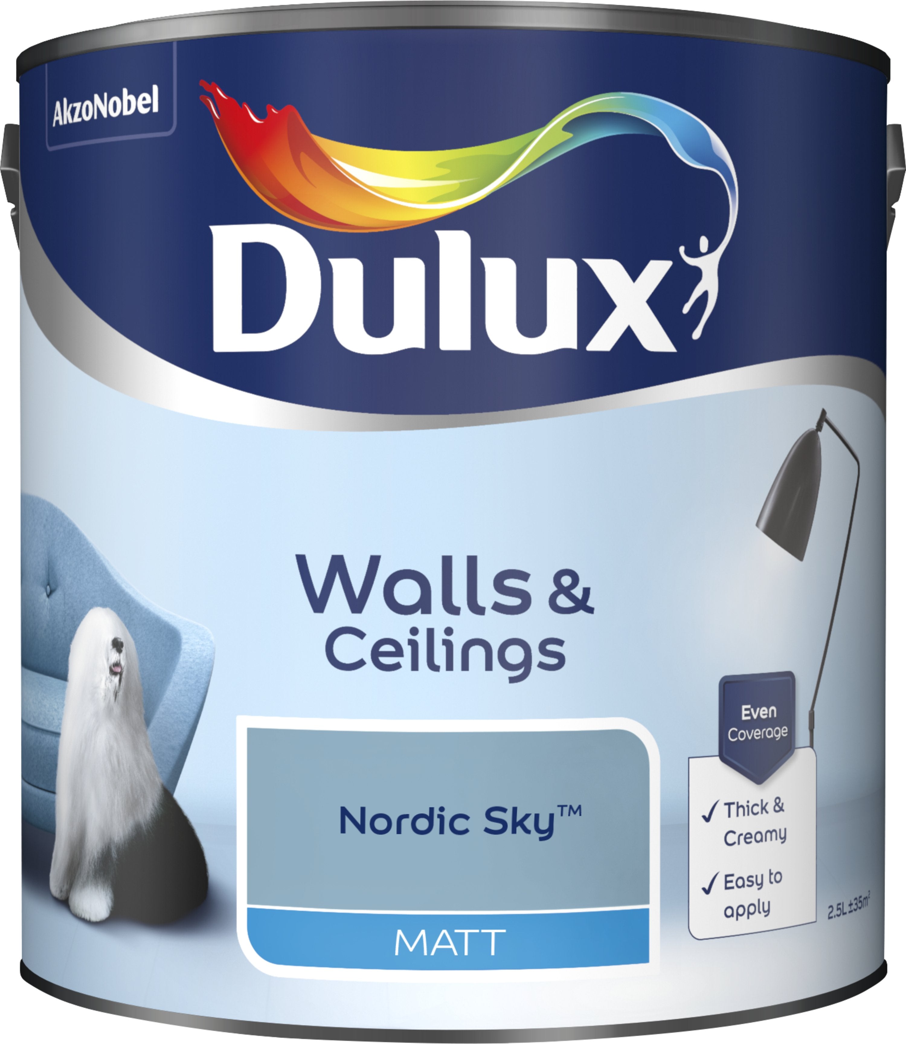 Dulux Matt Emulsion Paint For Walls And Ceilings - Nordic Sky 2.5L Garden & Diy  Home Improvements  