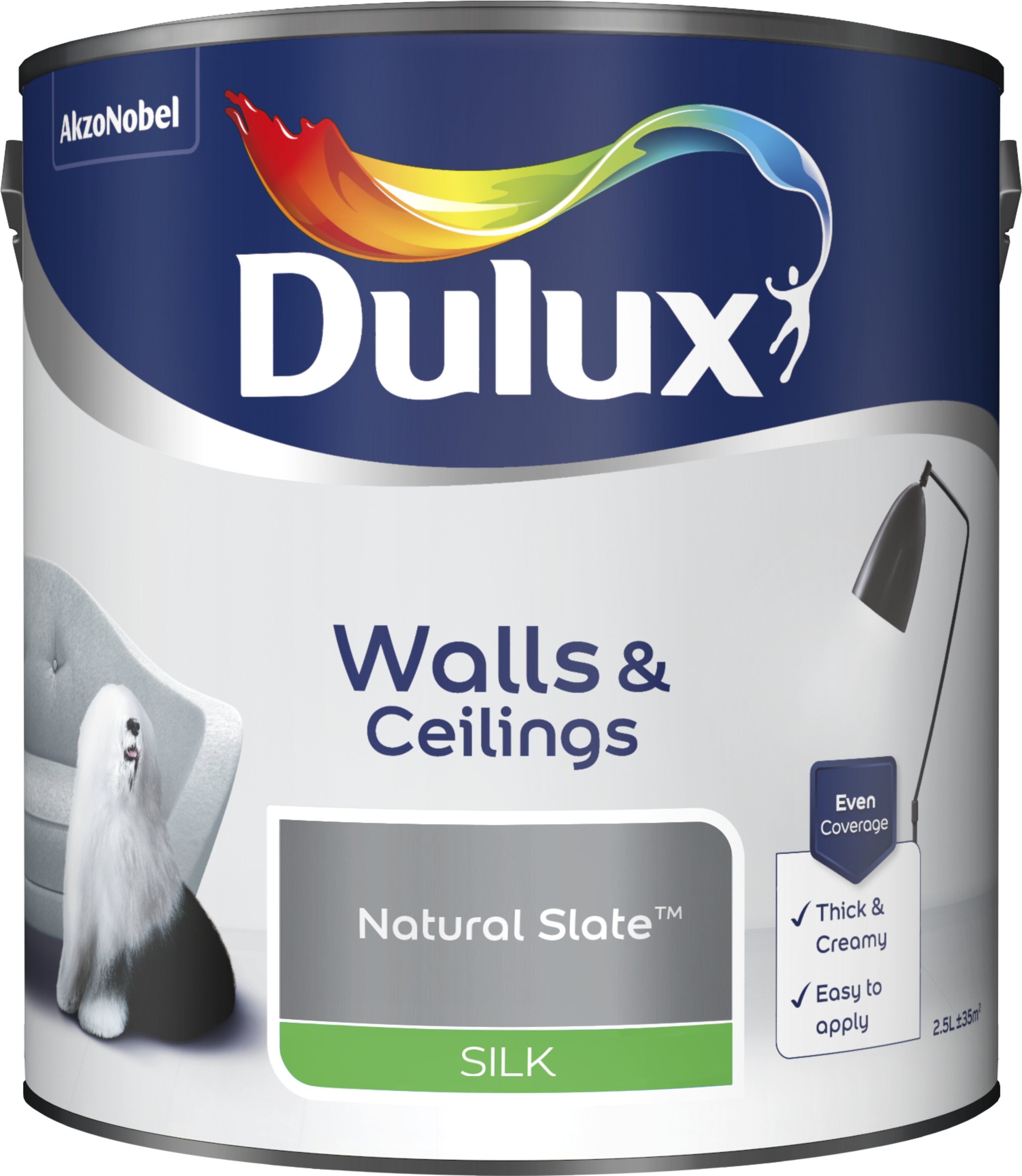 Dulux Silk Emulsion Paint For Walls And Ceilings - Natural Slate 2.5L Garden & Diy  Home