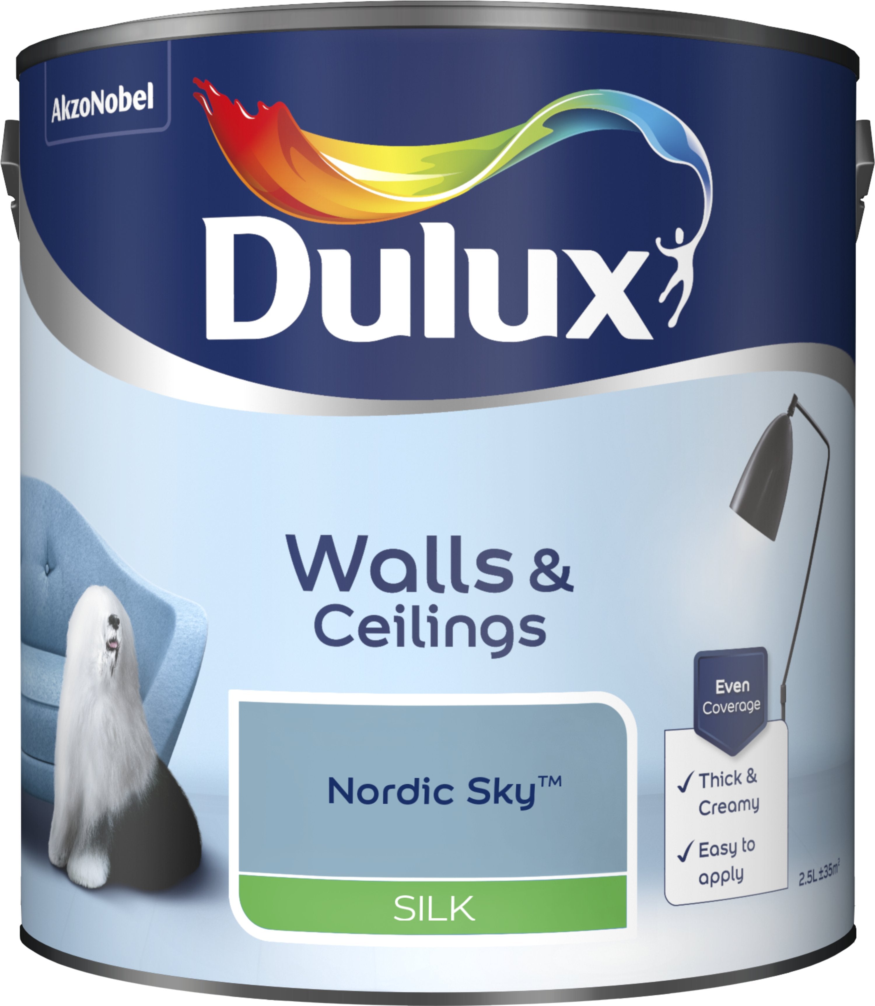 Dulux Silk Emulsion Paint For Walls And Ceilings - Nordic Sky 2.5L Garden & Diy  Home Improvements  