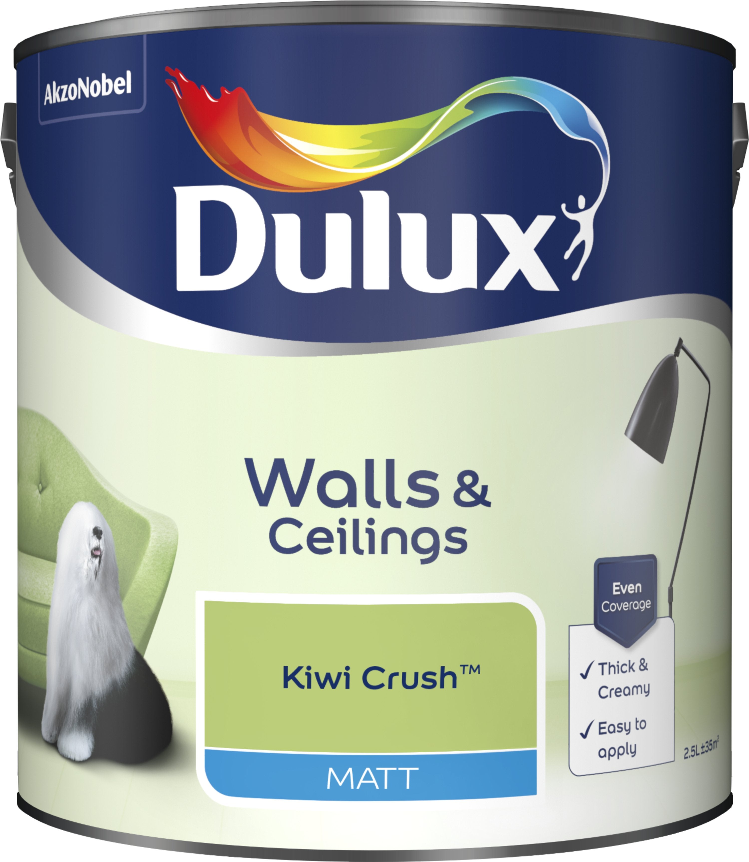 Dulux Matt Emulsion Paint For Walls And Ceilings - Kiwi Crush 2.5L Garden & Diy  Home Improvements  