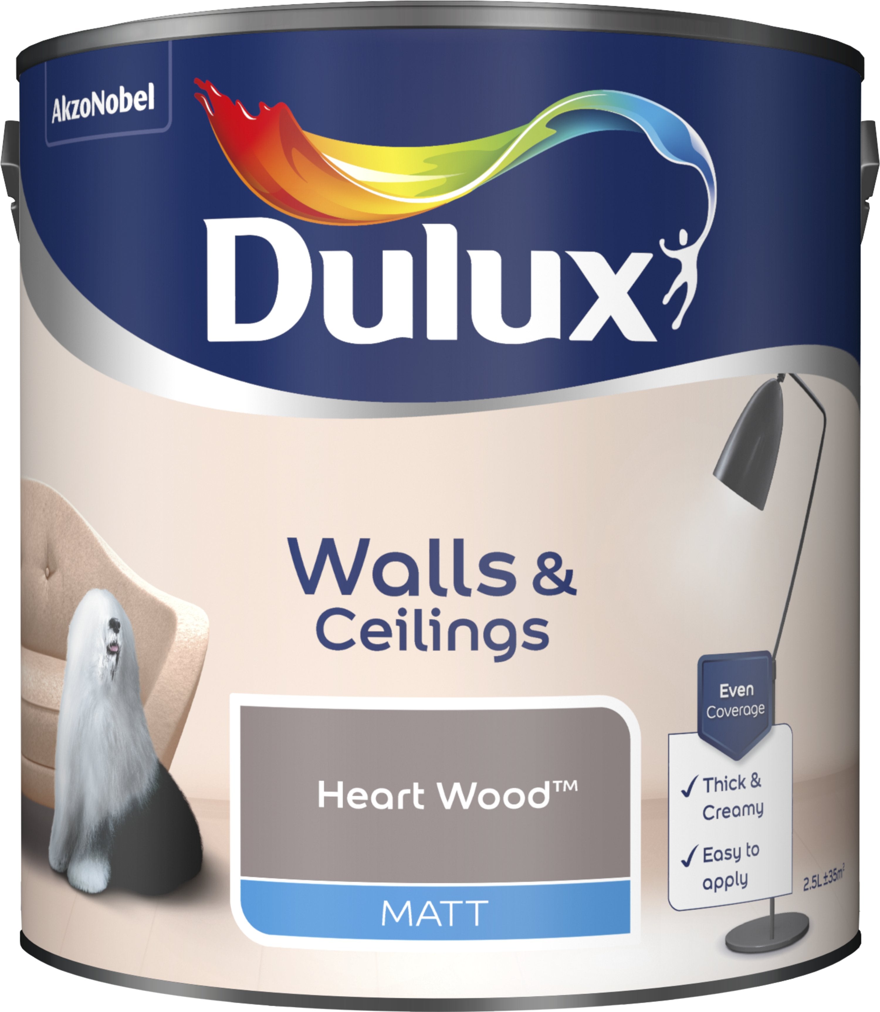 Dulux Matt Emulsion Paint For Walls And Ceilings - Heart Wood 2.5L Garden & Diy  Home Improvements  