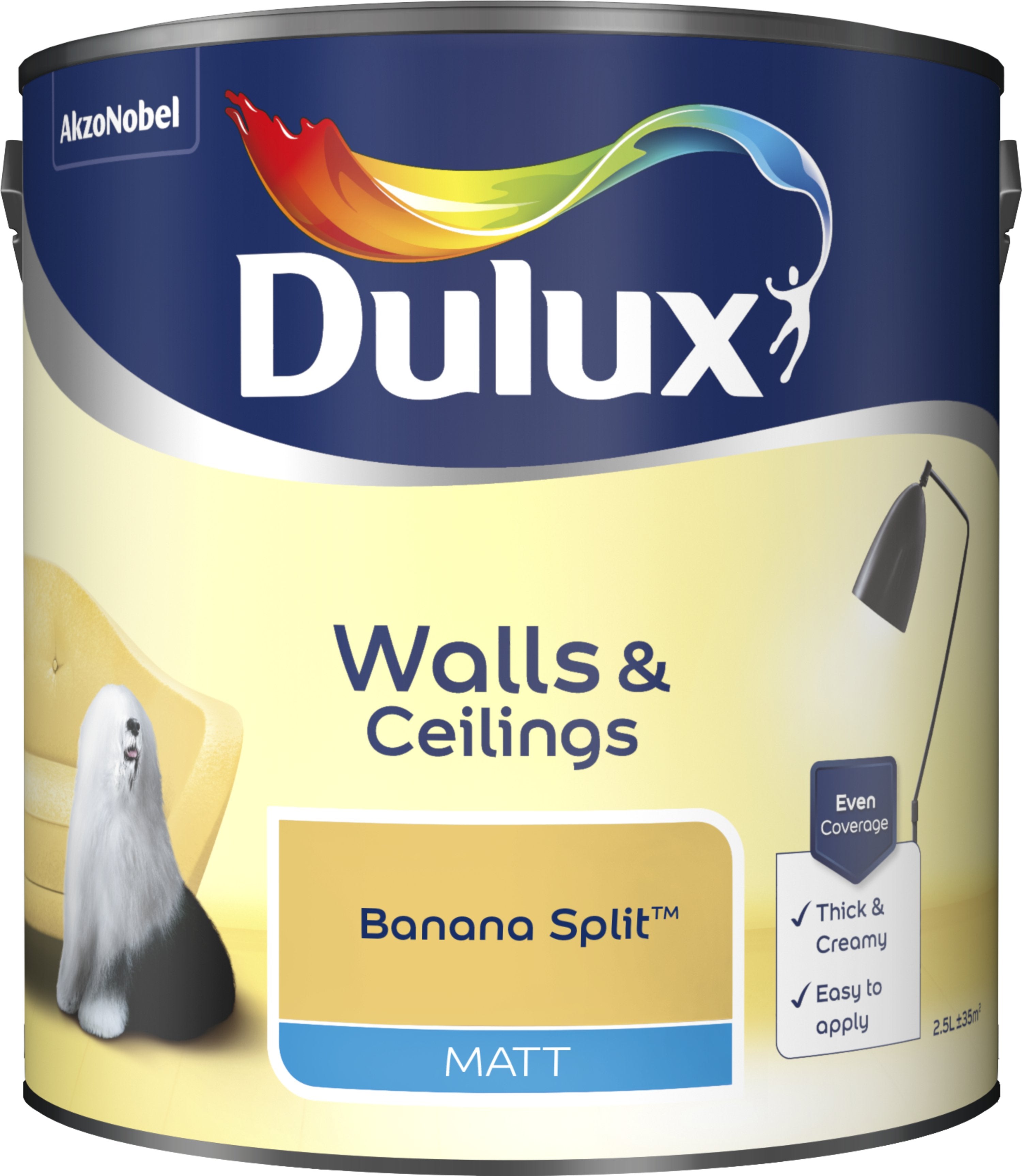 Dulux Matt Emulsion Paint For Walls And Ceilings - Banana Split 2.5L Garden & Diy  Home Improvements