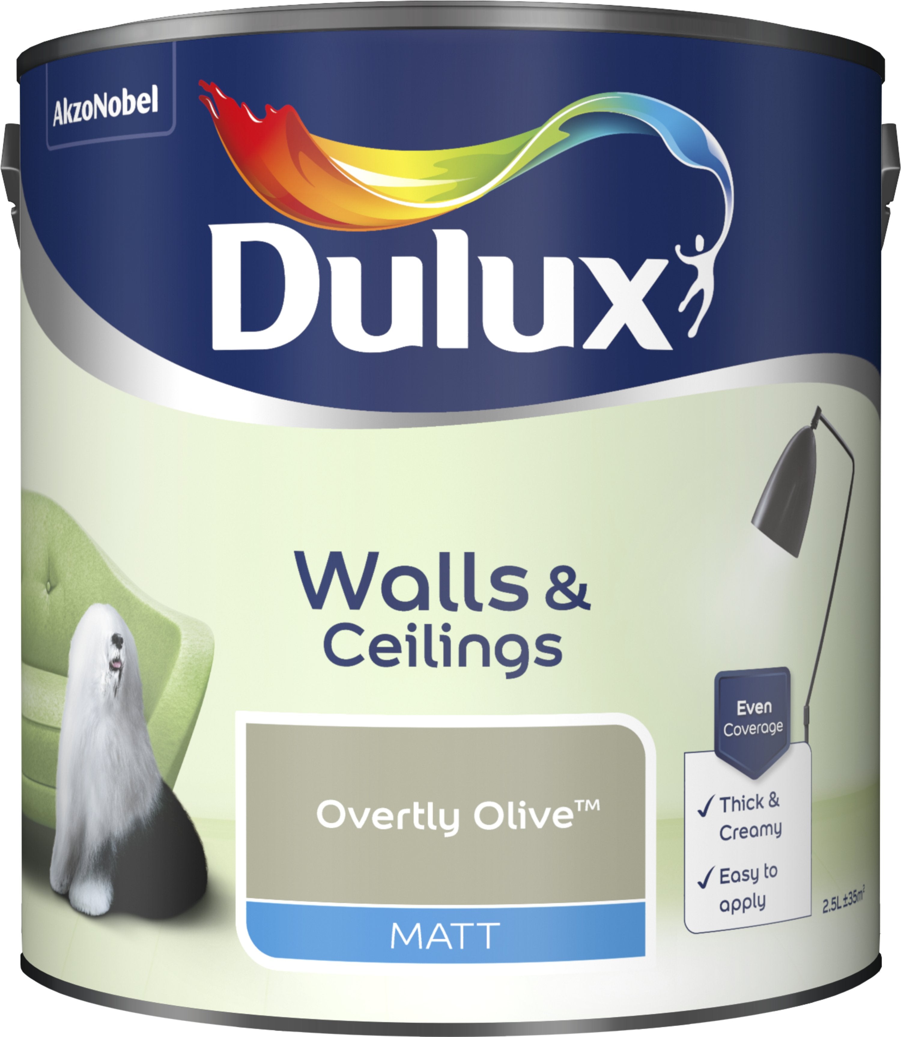 Dulux Matt Emulsion Paint For Walls And Ceilings - Overtly Olive 2.5L Garden & Diy  Home