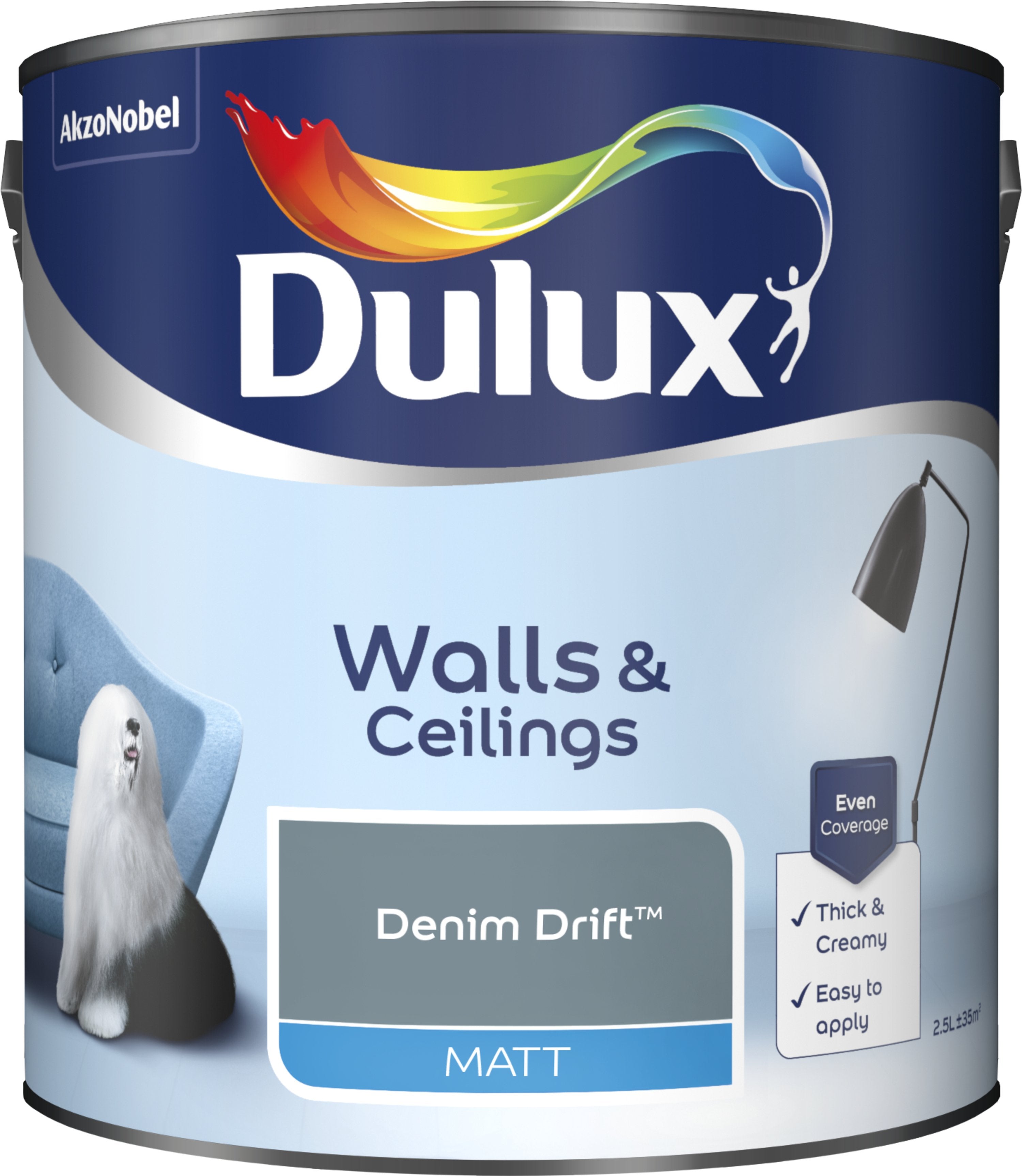Dulux Matt Emulsion Paint For Walls And Ceilings - Denim Drift 2.5L Garden & Diy  Home Improvements