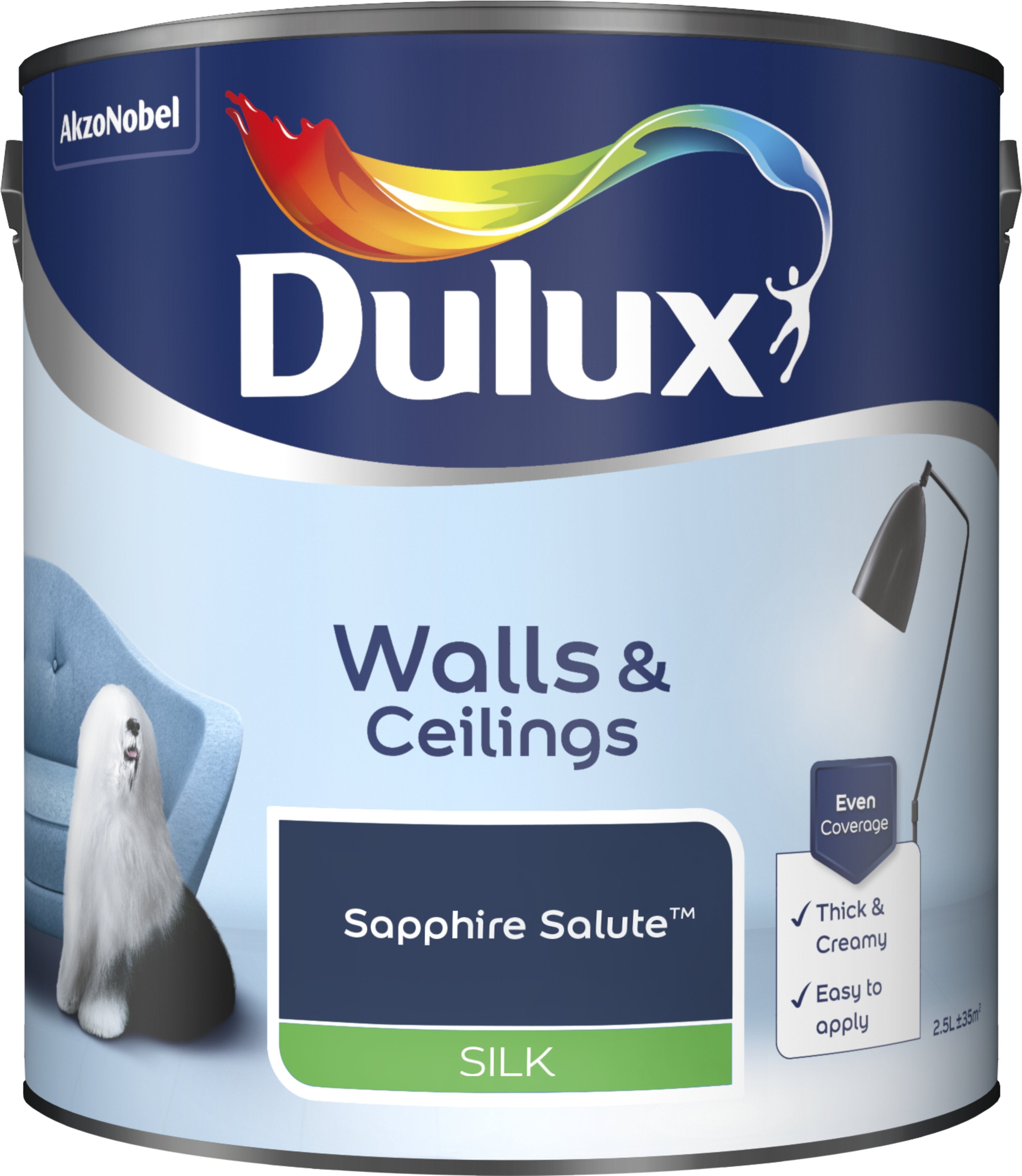 Dulux Silk Emulsion Paint For Walls And Ceilings - Sapphire Salute 2.5L Garden & Diy  Home