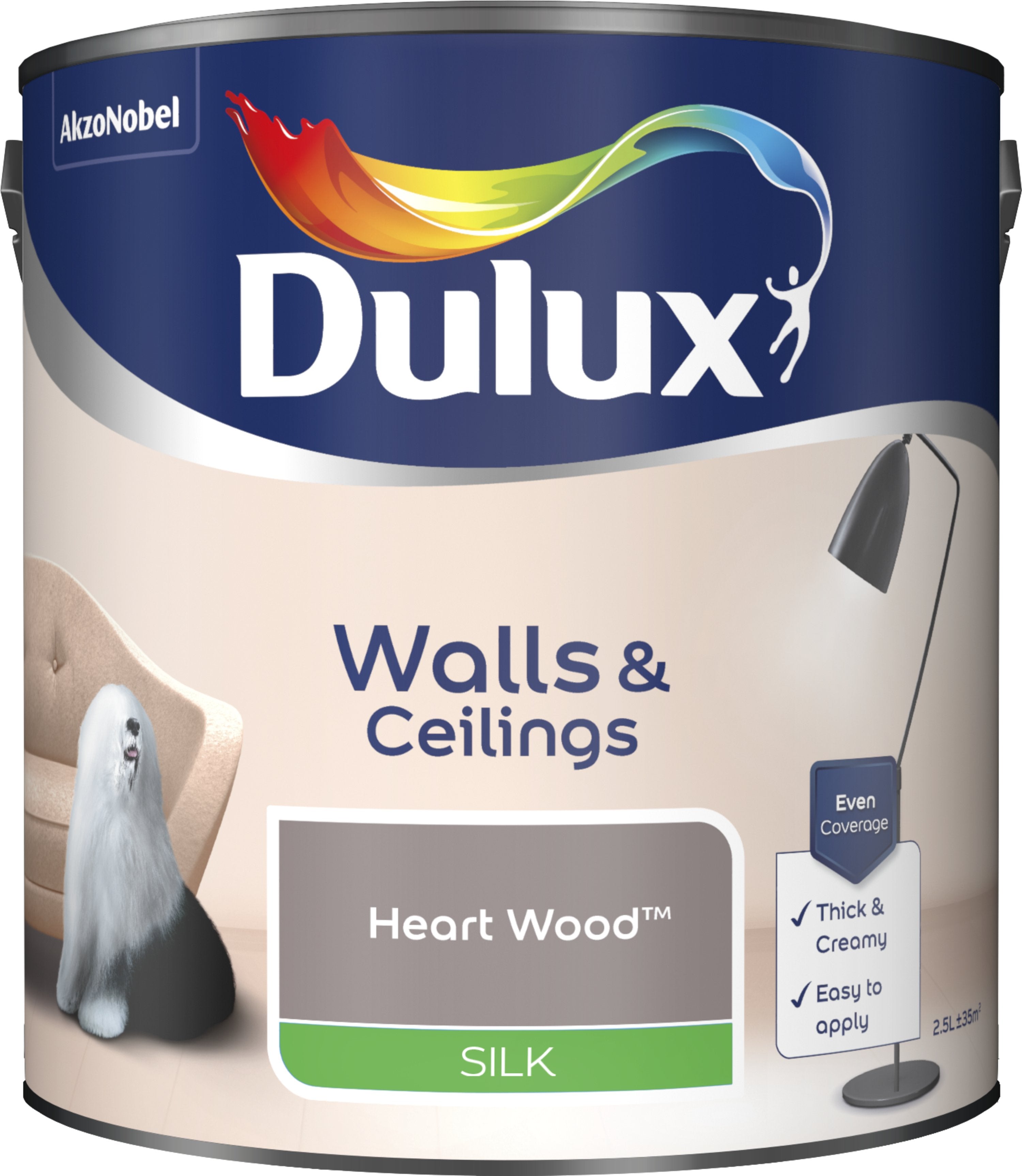 Dulux Silk Emulsion Paint For Walls And Ceilings - Heart Wood 2.5L Garden & Diy  Home Improvements  