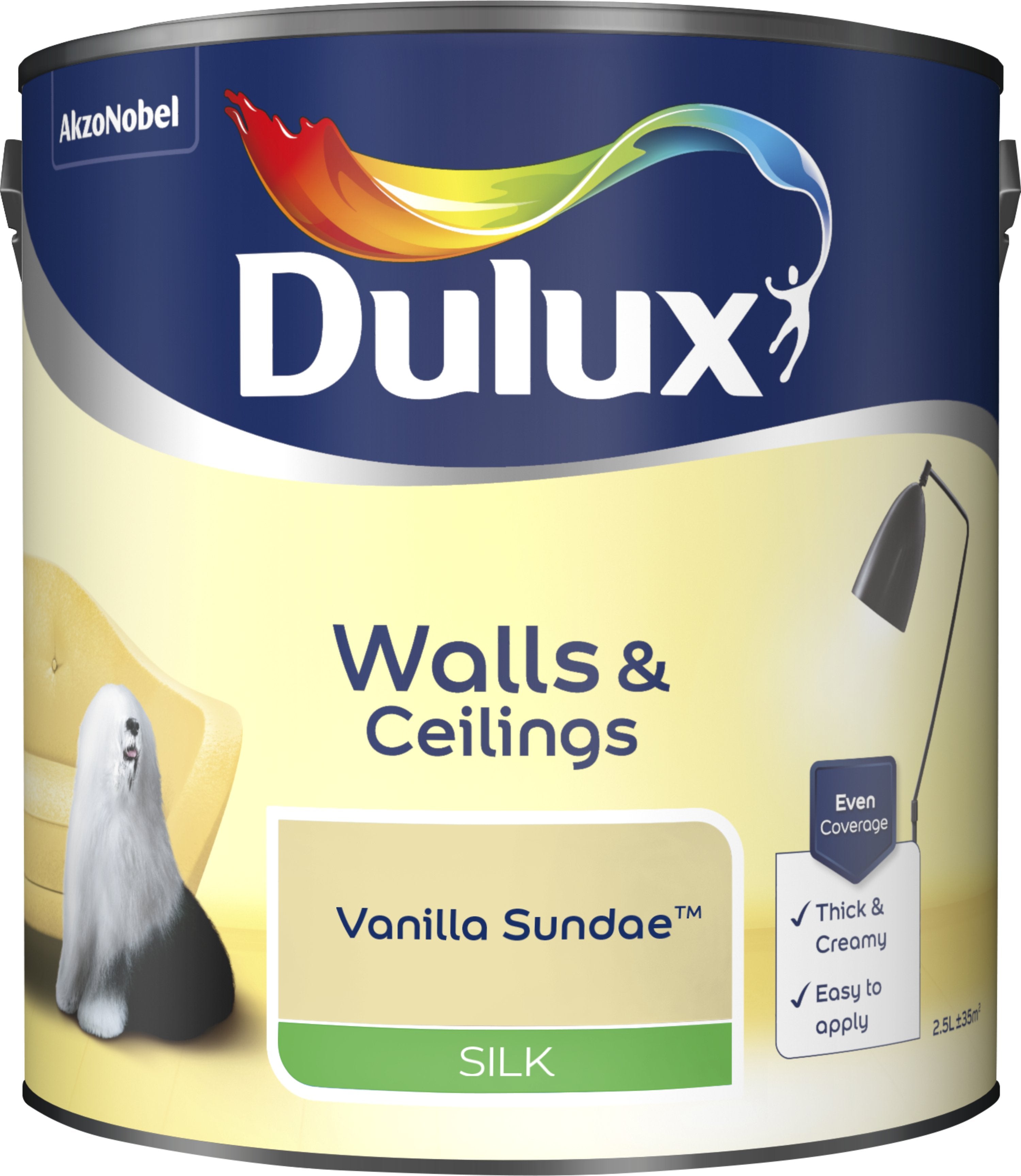 Dulux Silk Emulsion Paint For Walls And Ceilings - Vanilla Sundae 2.5L Garden & Diy  Home