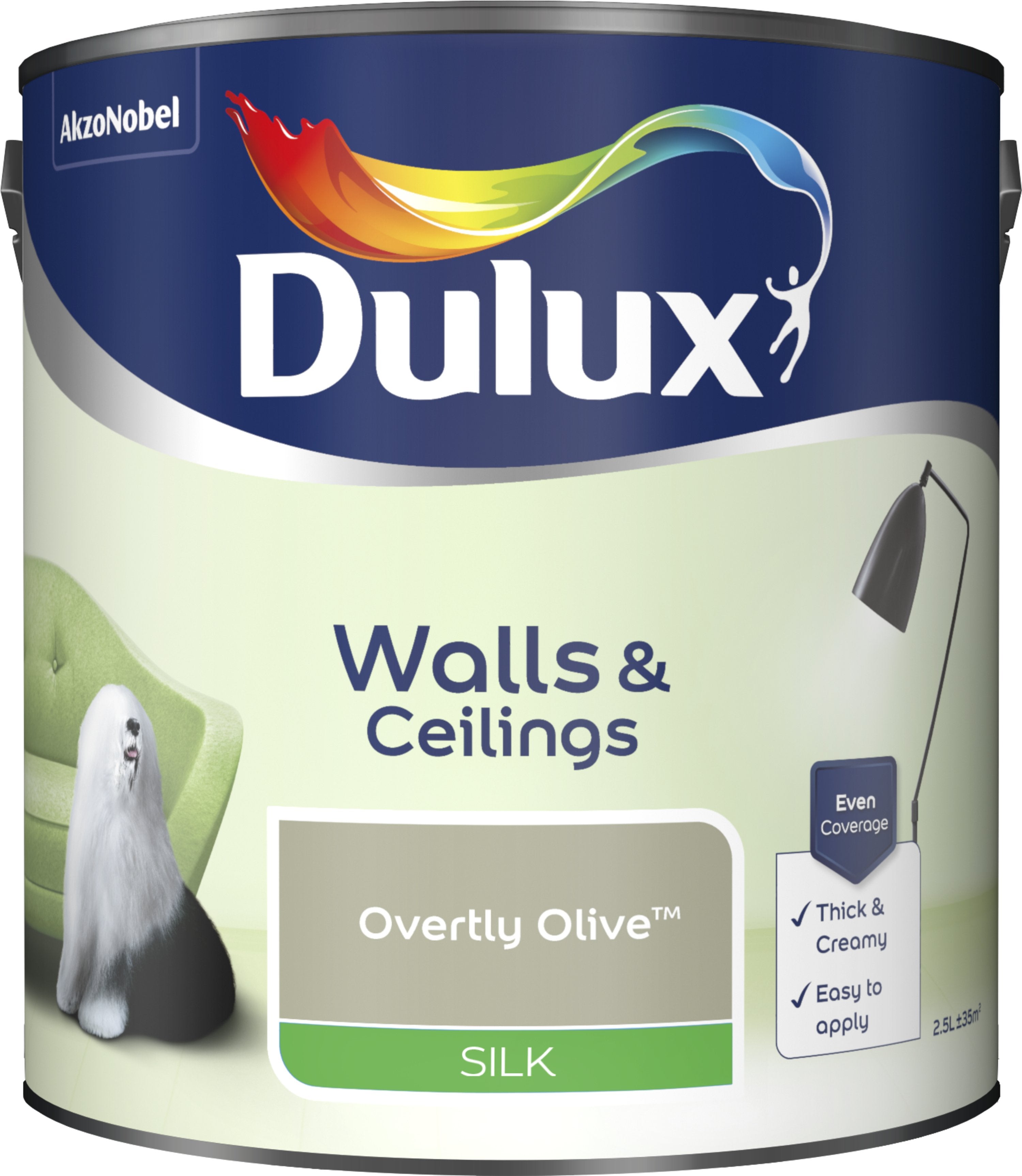 Dulux Silk Emulsion Paint For Walls And Ceilings - Overtly Olive 2.5L Garden & Diy  Home