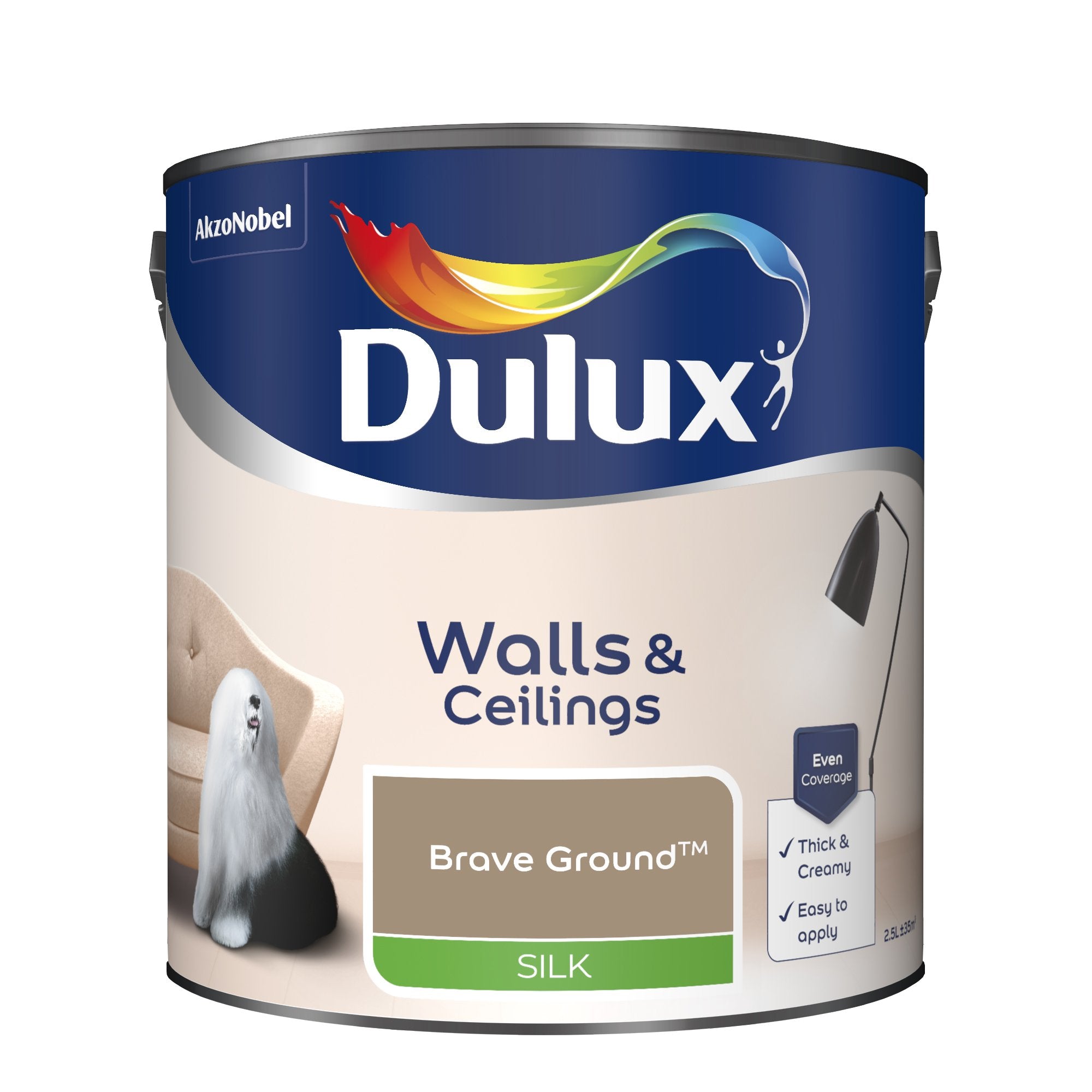 Dulux Silk Emulsion Paint For Walls And Ceilings - Brave Ground 2.5L Garden & Diy  Home Improvements