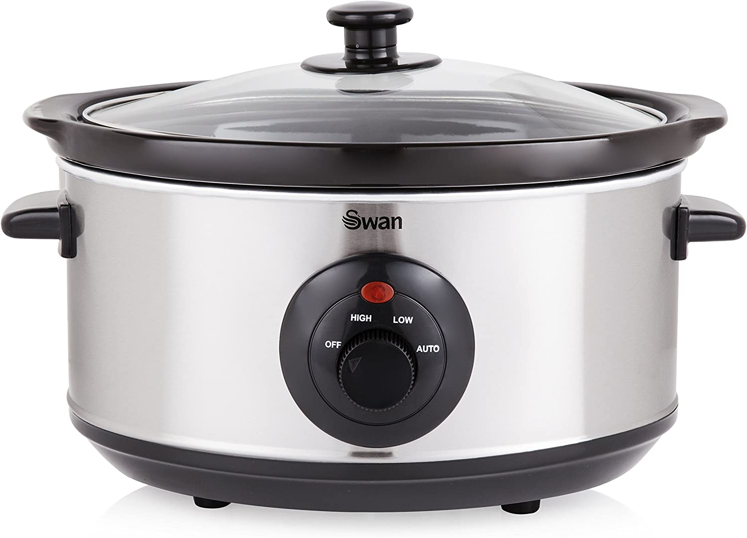 Swan 3.5 Litre Oval Stainless Steel Slow Cooker with 3 Cooking Settings, 200W, Silver