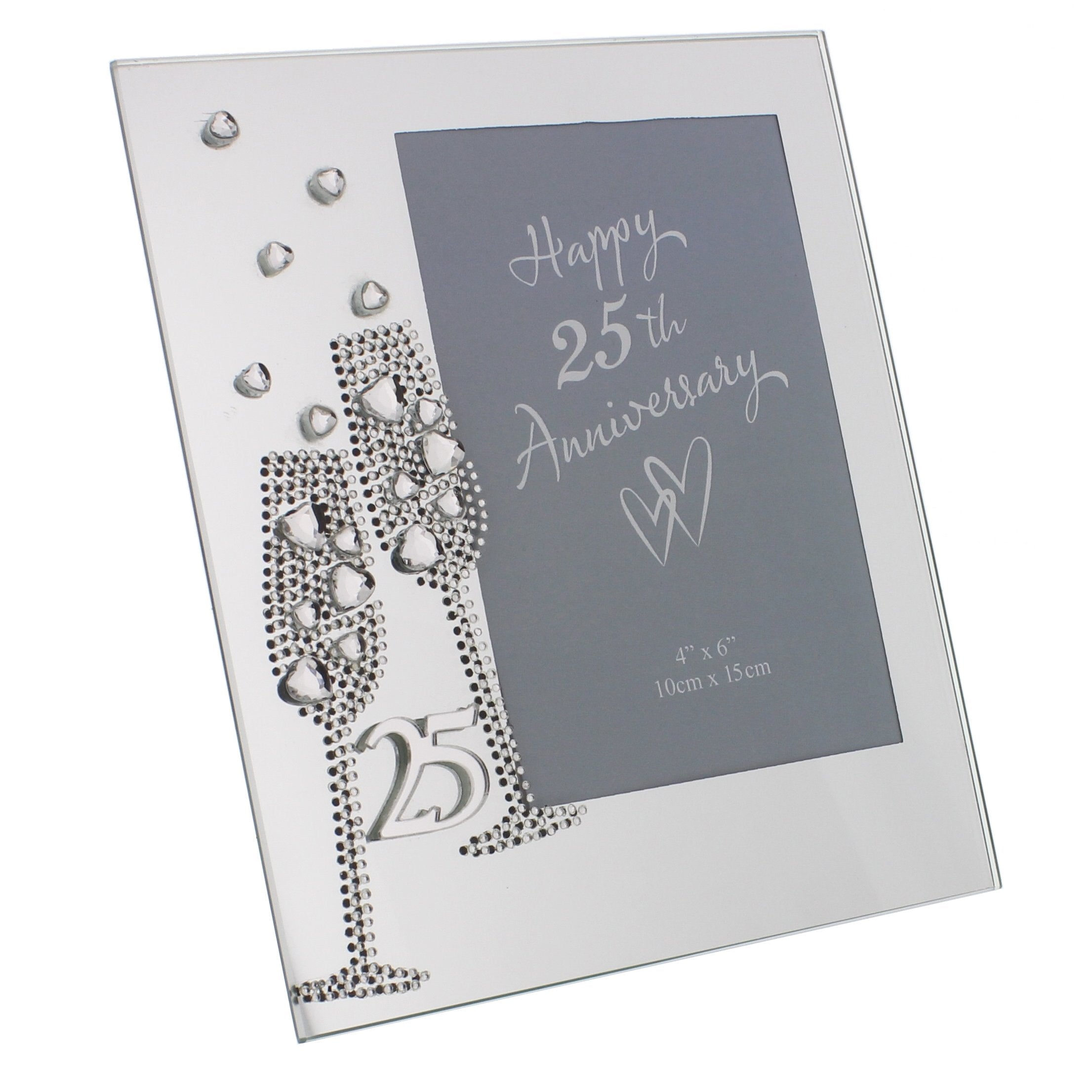 Diamante-Champagne-Glasses-Silver-25th-Wedding-Anniversary-Glass-Photo-Frame-7.5"-x-6.5"