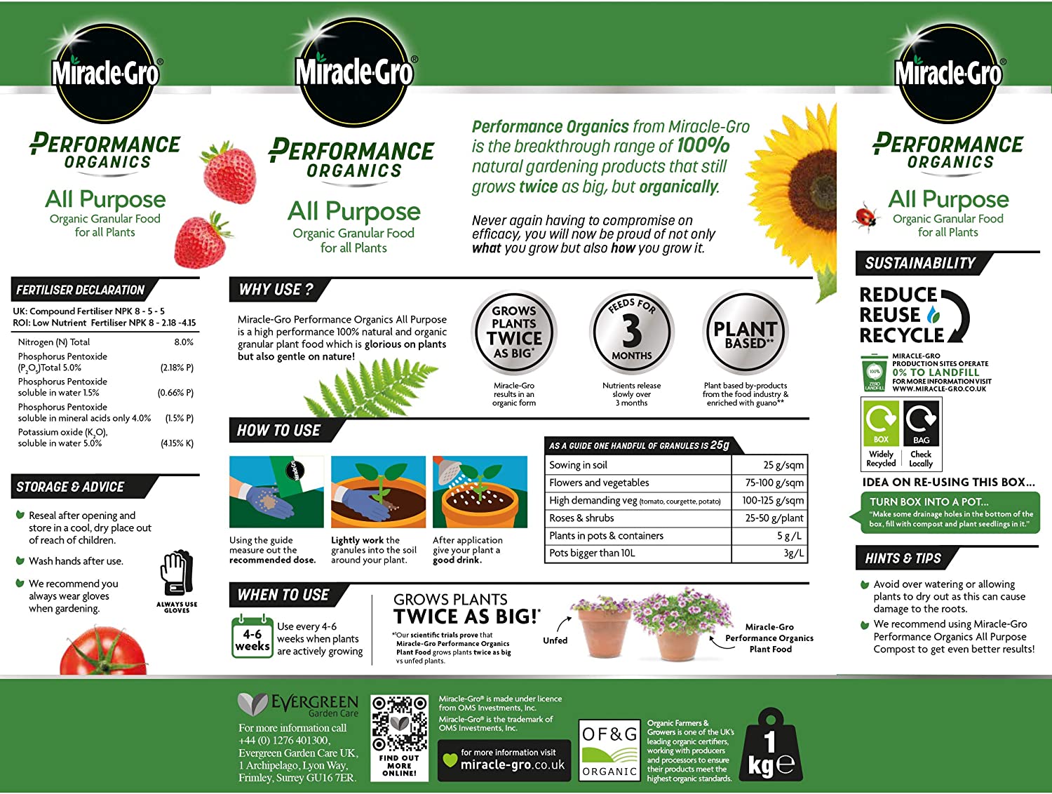 Miracle-Gro Performance Organics All Purpose Granular Plant Food 1Kg Garden & Diy Gardening
