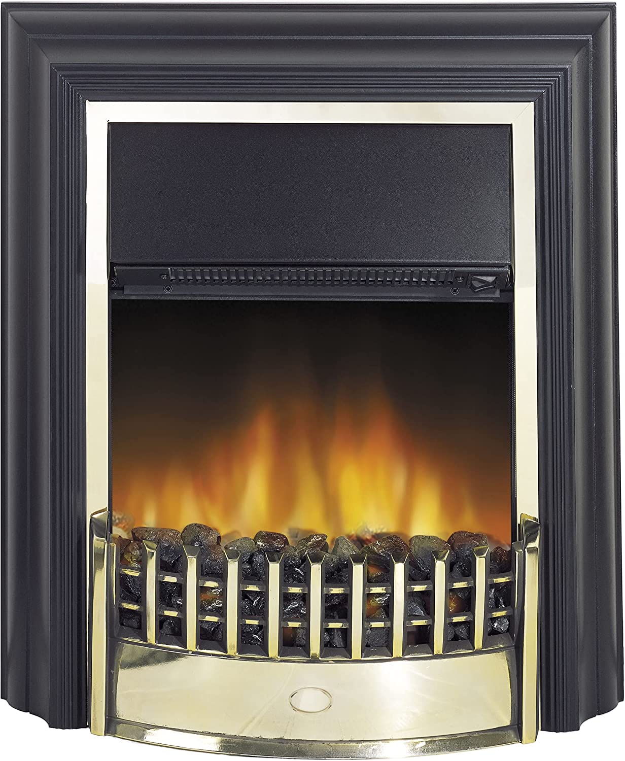 Dimplex Cheriton Freestanding Optiflame Electric Fire, Thermostat, 2kW Heater – Black/Brass