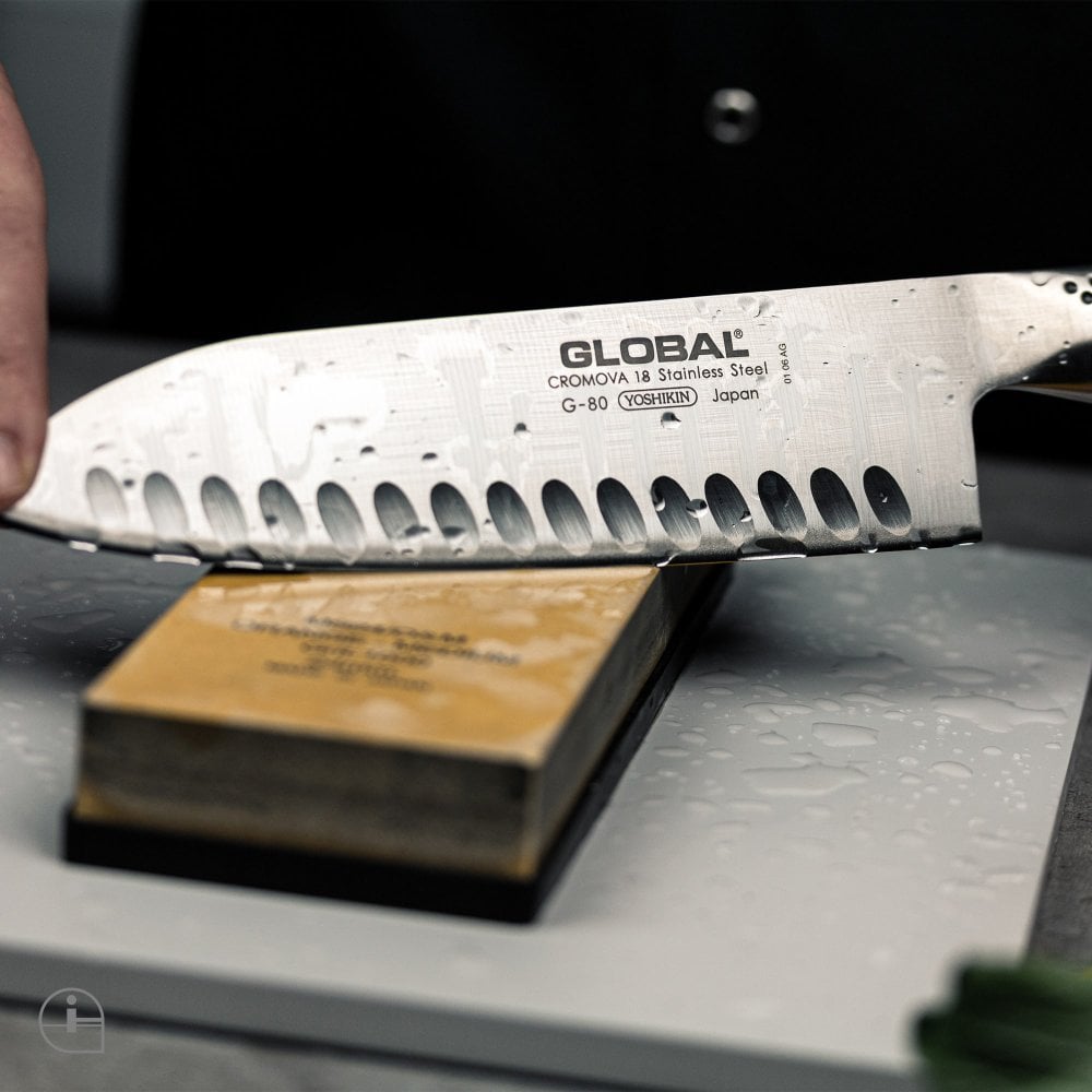 Global G-80 18cm Blade Fluted Santoku Knife