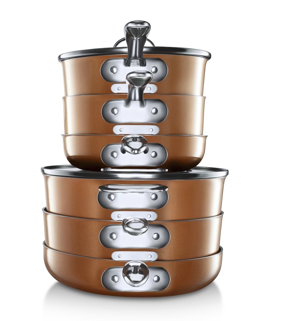 Gotham Steel 2741 15 Piece Stacking Cookware Set Kitchen & Home Cooking Dining Pots Pans