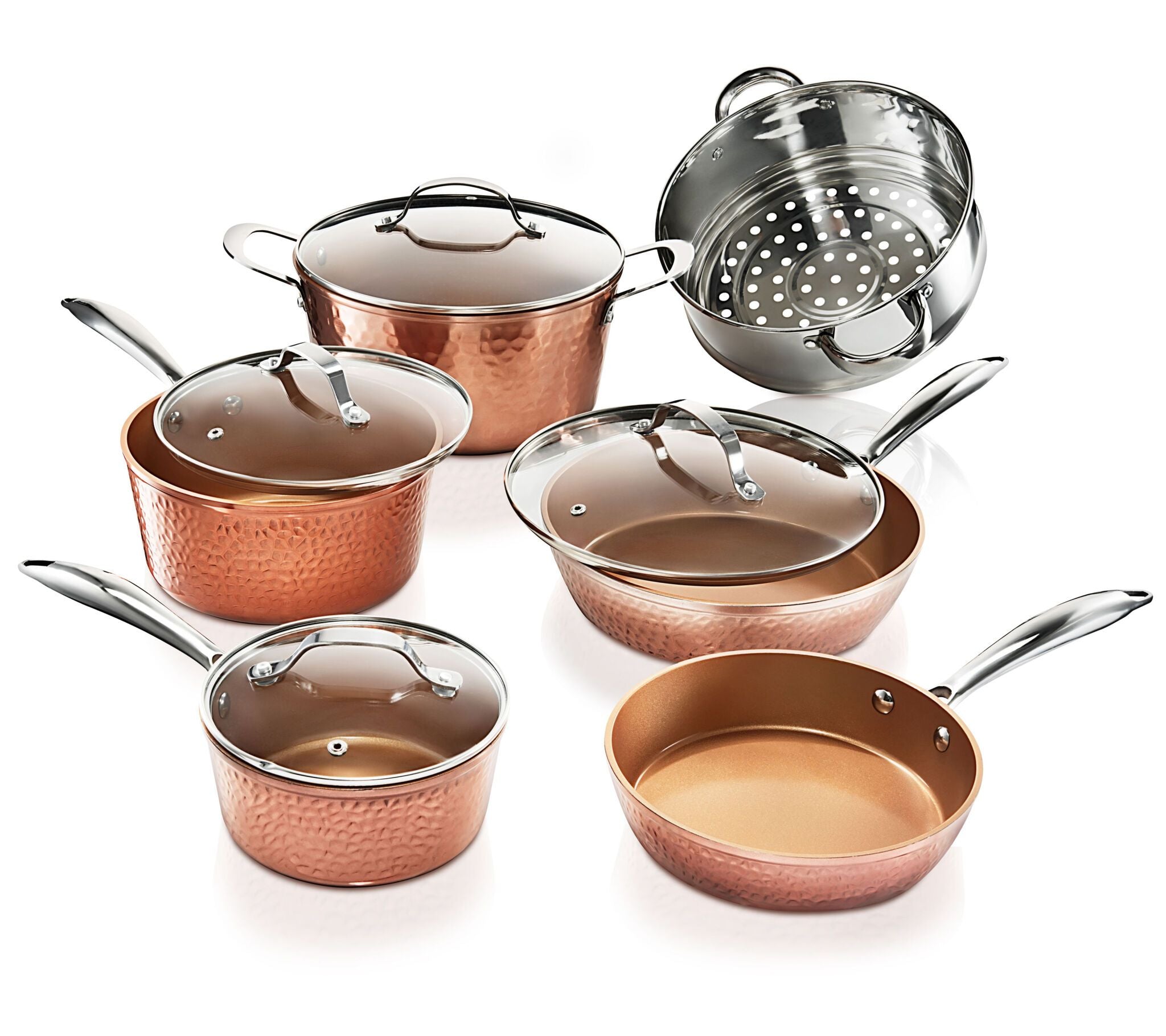 Gotham Steel 2691 Hammered 10 Piece Copper Pan Set Kitchen & Home Cooking Dining Pots Pans