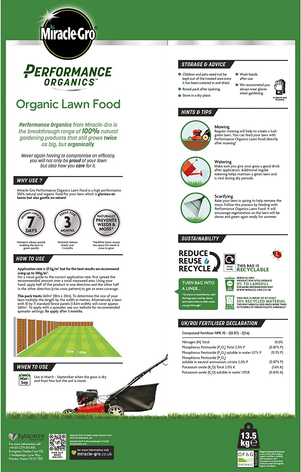 Miracle-Gro Performance Organics Organic Lawn Food 360M2 Coverage
