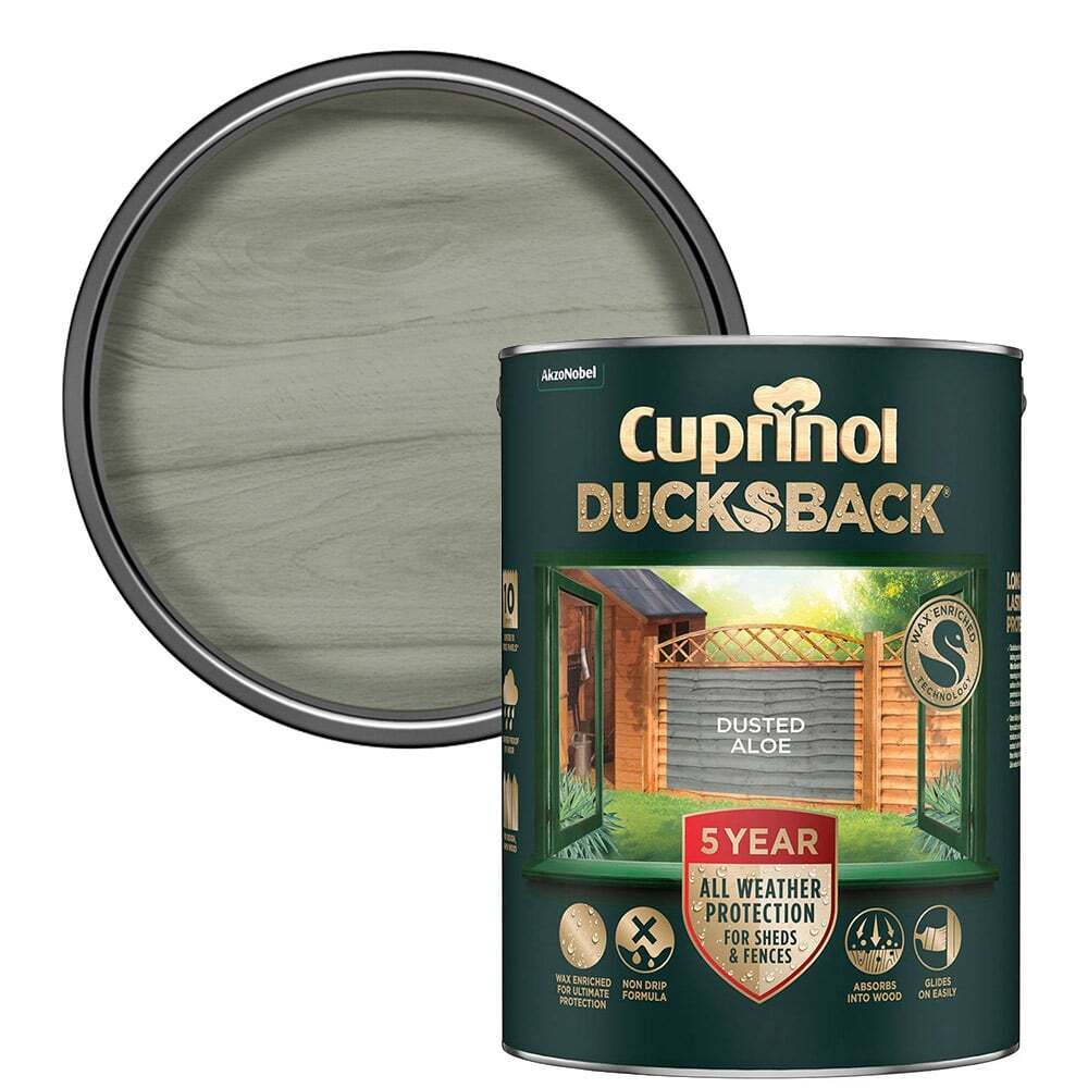 Cuprinol Ducksback 5 Year Waterproof for Sheds and Fences - Dusted Aloe 5 Litre