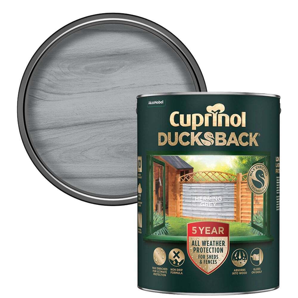 Cuprinol Ducksback 5 Year Waterproof for Sheds and Fences - Herring Grey 5 Litre