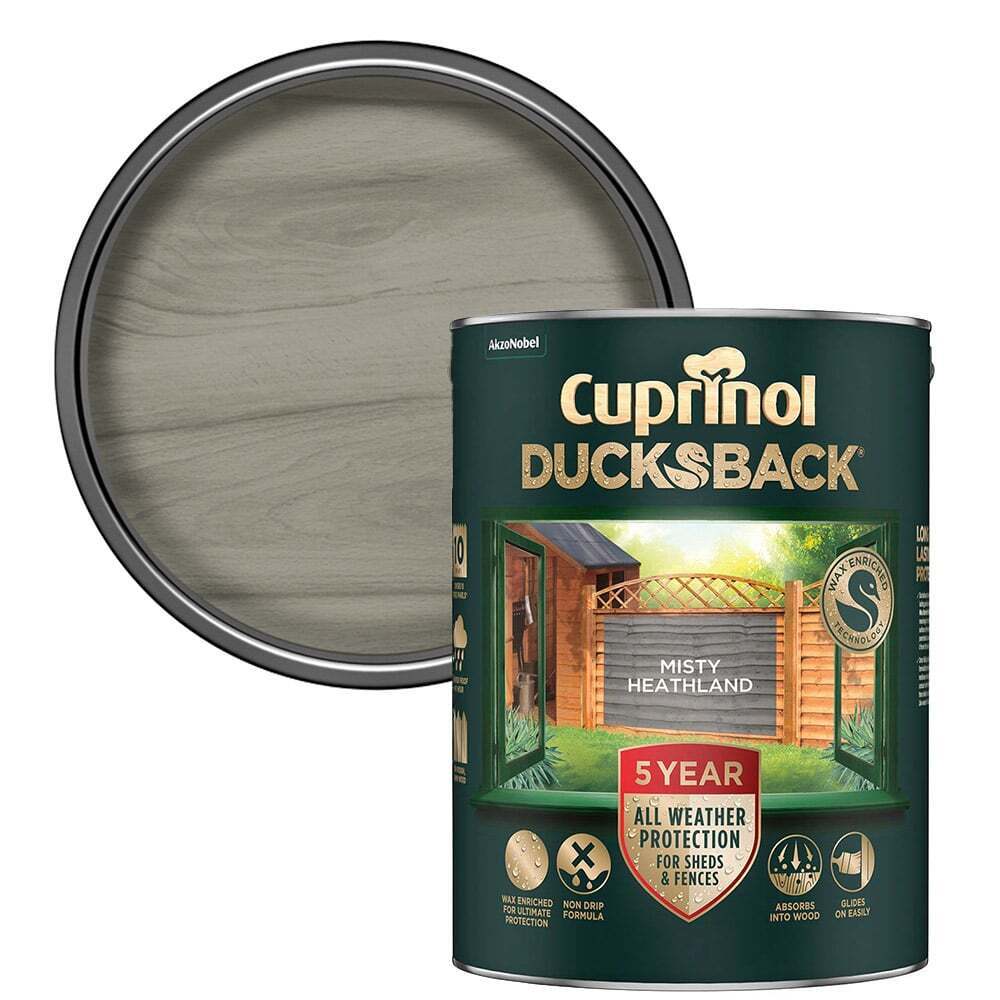 Cuprinol Ducksback 5 Year Waterproof for Sheds and Fences - Misty Heathland 5 Litre